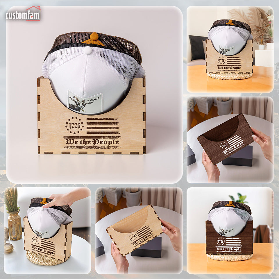 We The People Amereican Flag Personalized Hat Holder, Baseball Cap Organizer, Gifts For Dad