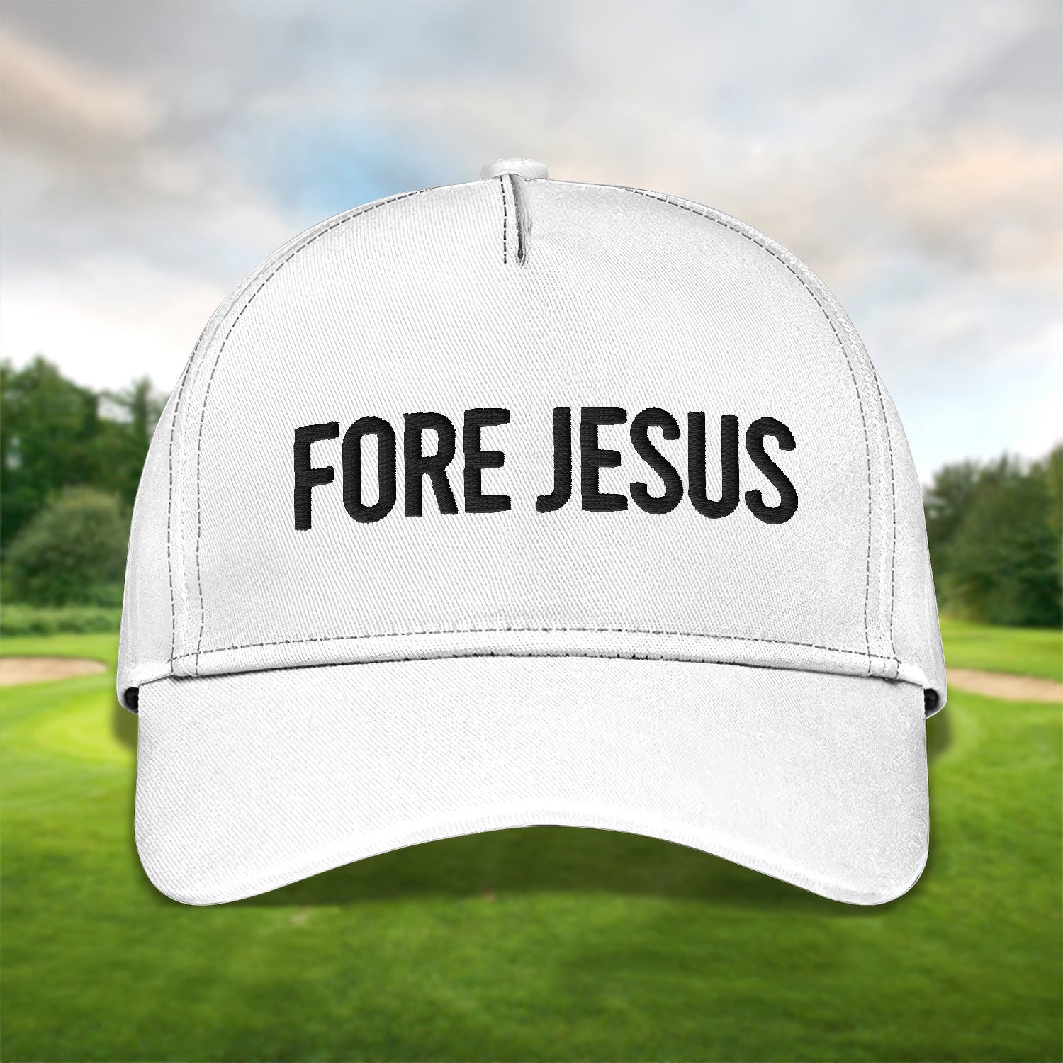 Fore Jesus Black Embroidered Baseball Cap, Funny Dad Hat