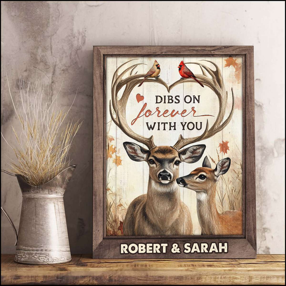Dibs On Forever With You Custom Deer And Cardinal Canvas Wall Art, Anniversary Wedding Gift
