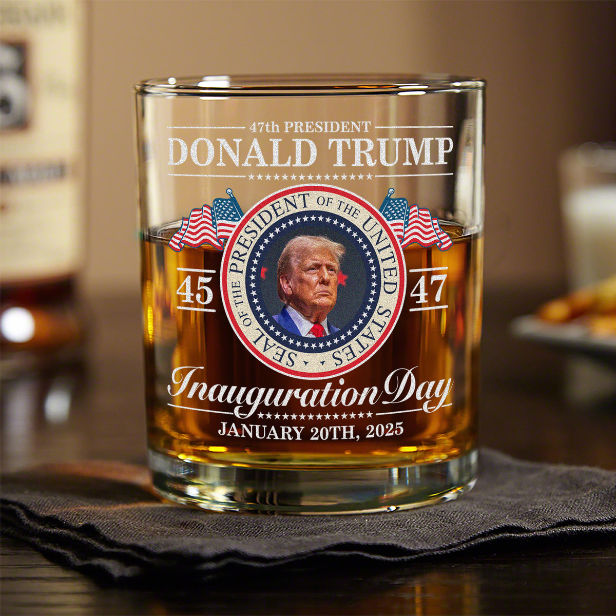 Trump 47th President Personalized Whiskey Glass, Funny Wine Glass, Patriotic Gift