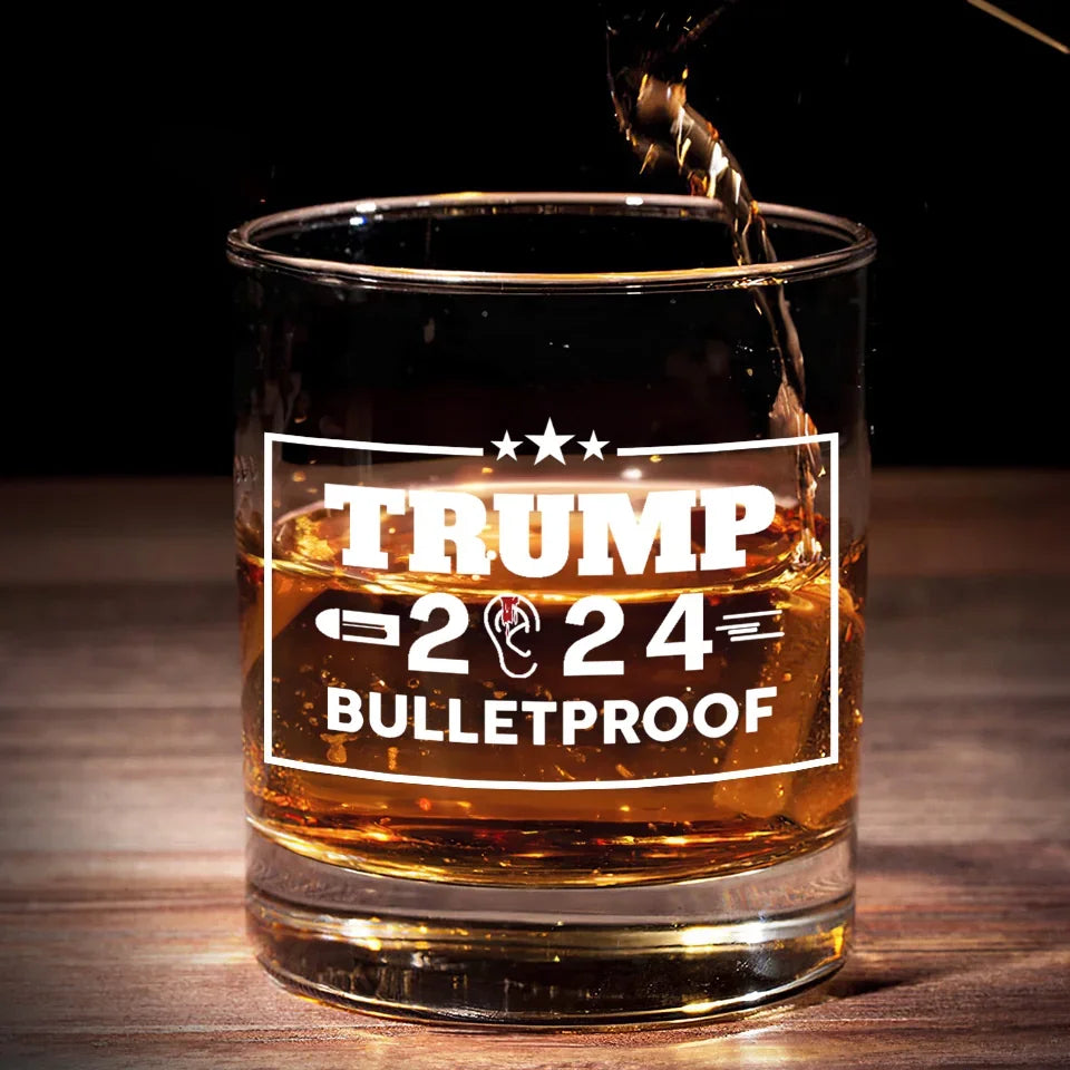 Trump2024 Bulletproof Whiskey Glass, Trumpshot Old Fashioned Glass, Cool Christmas Gifts For Dad