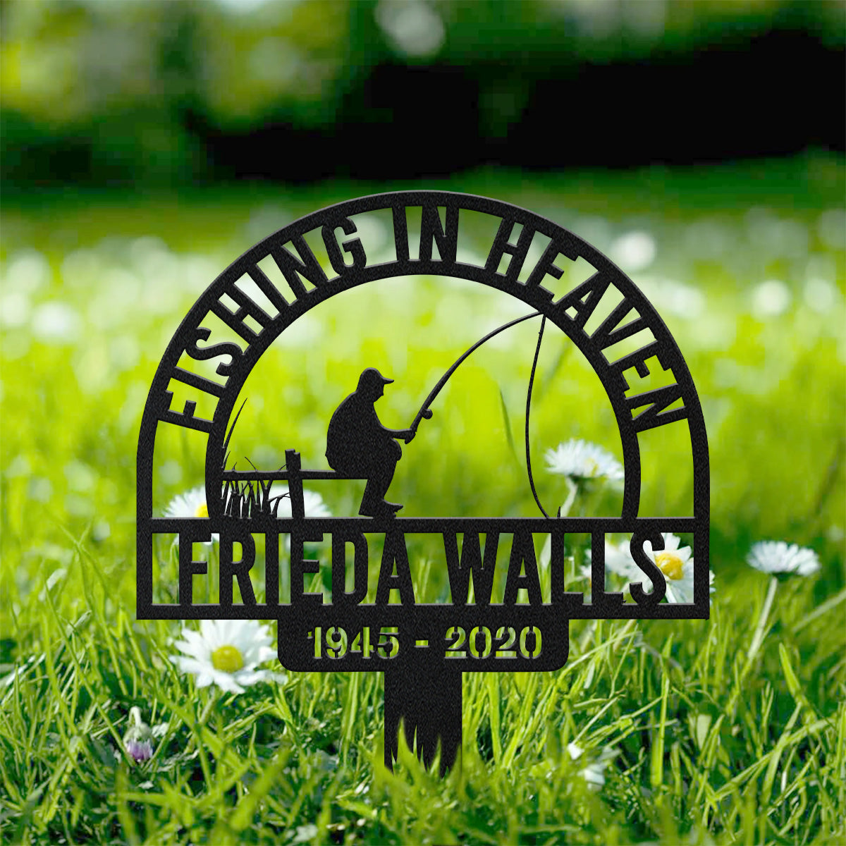 Fishing In Heaven, Remembrance Metal Stake, Metal Name Sign, Personalized Metal Signs