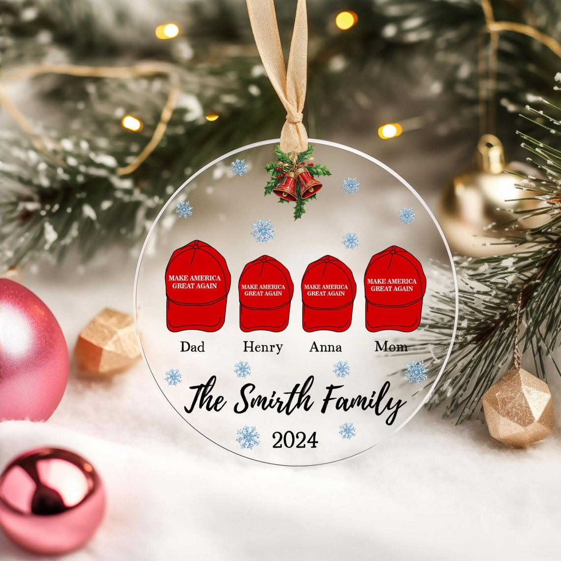 Personalized Trump Family Acrylic Ornaments, MAGA2024 Family Christmas Ornament