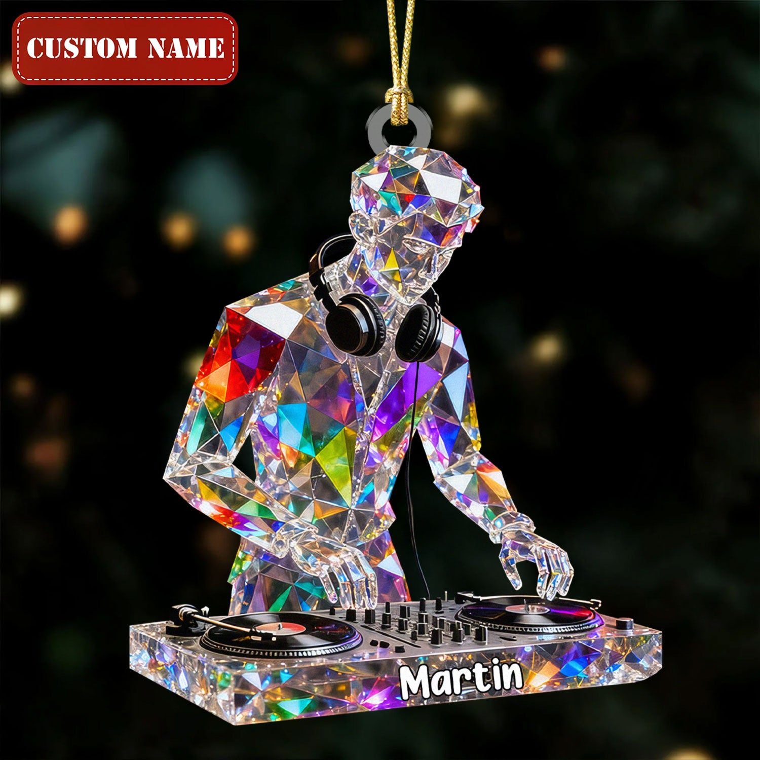 Deck Master Custom Name Stained Glass Effect Acrylic Christmas Ornament, Gift For DJ, Music Ornament