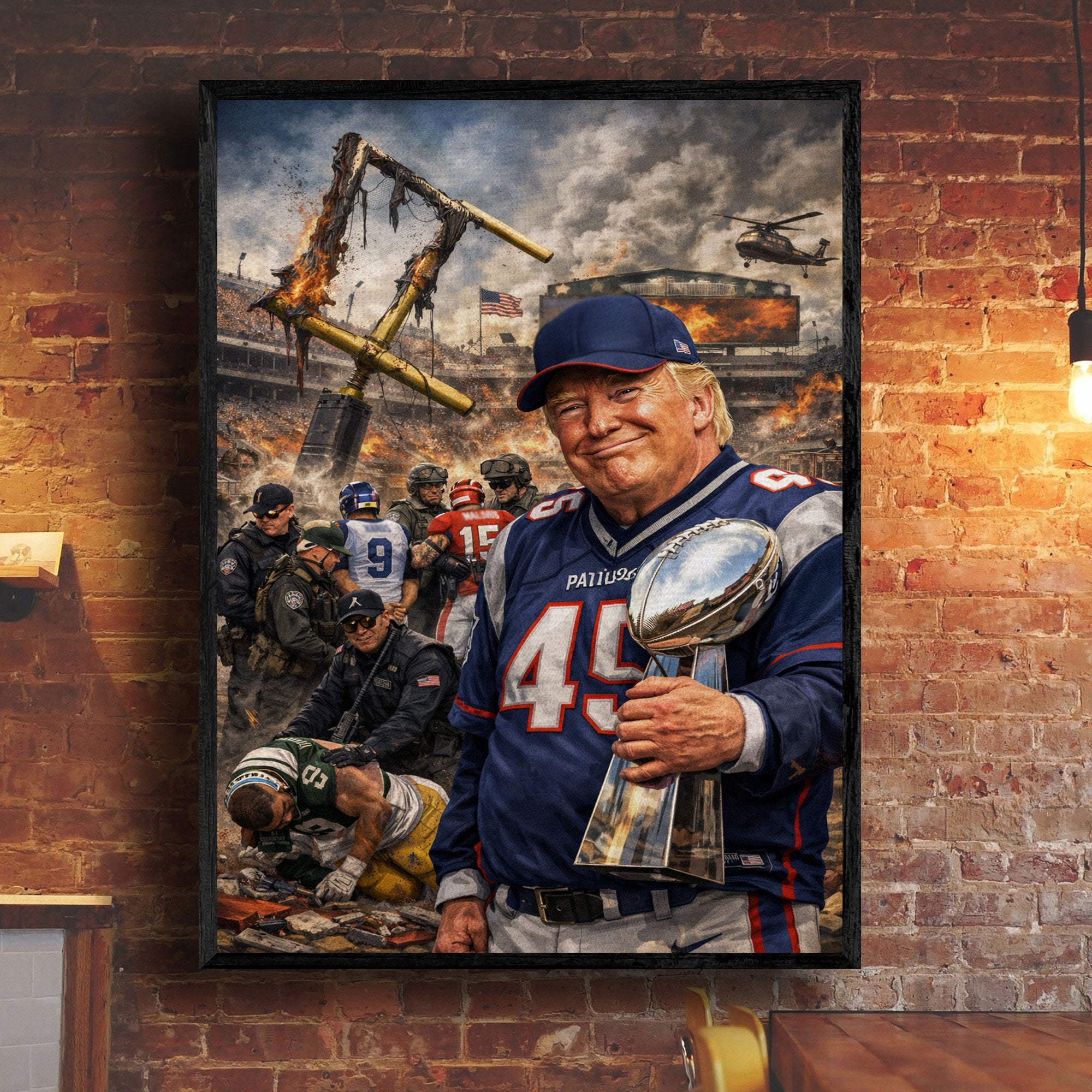 Funny Donald Trump Football Trophy Canvas Wall Art, American Football League Gift Ideas For Football Fans