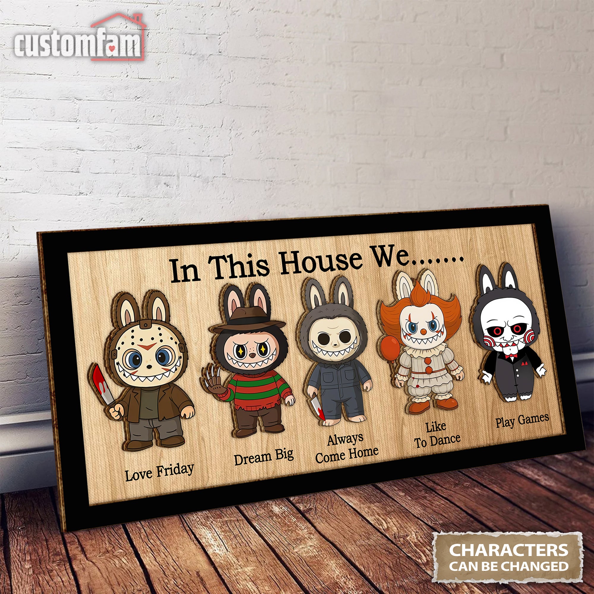 In This House We, Labubu Monster, Horror Movie Characters, Halloween Wood Sign, Halloween Decor, Christmas Gifts