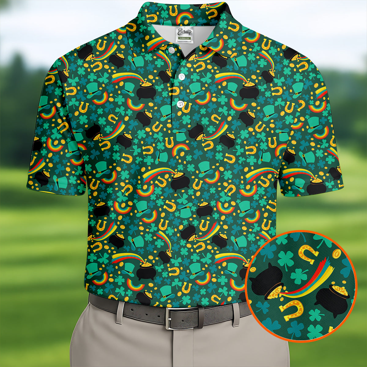 Shamrock Beer Lucky Four Leaf Clover St Patrick's Day Pot Of Gold Polo Shirts For Men, Golf Gift For Men