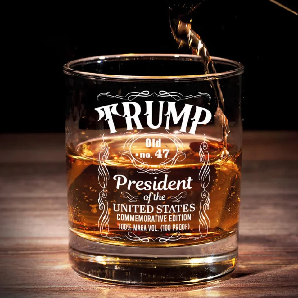 Trump47 US President 2024 Whiskey Glass, Trump President Wine Glass, Dad Christmas Gift