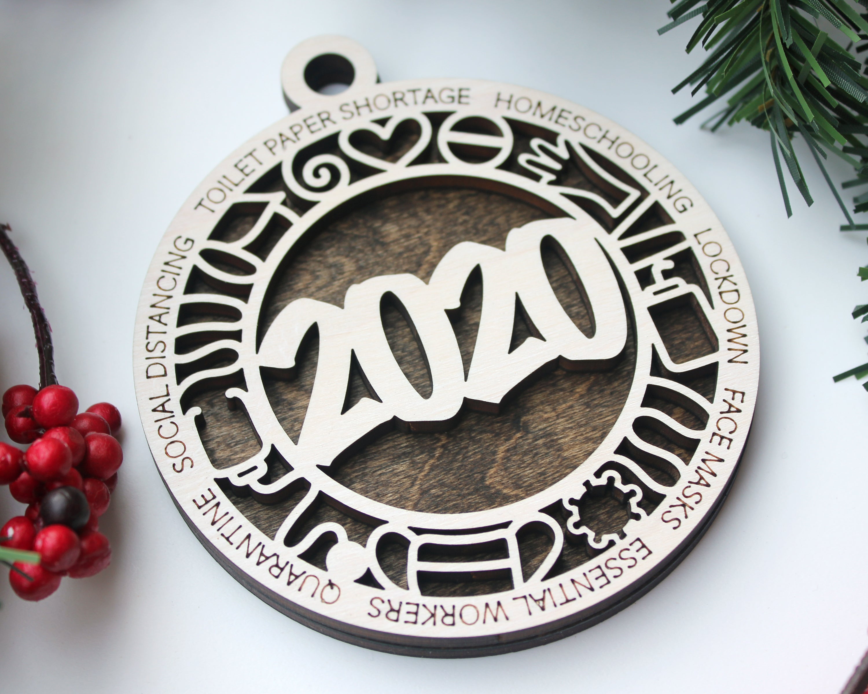 2020 Commemorative Ornament, 3D Christmas Wood Ornaments, Cutout Ornament, Christmas Gift