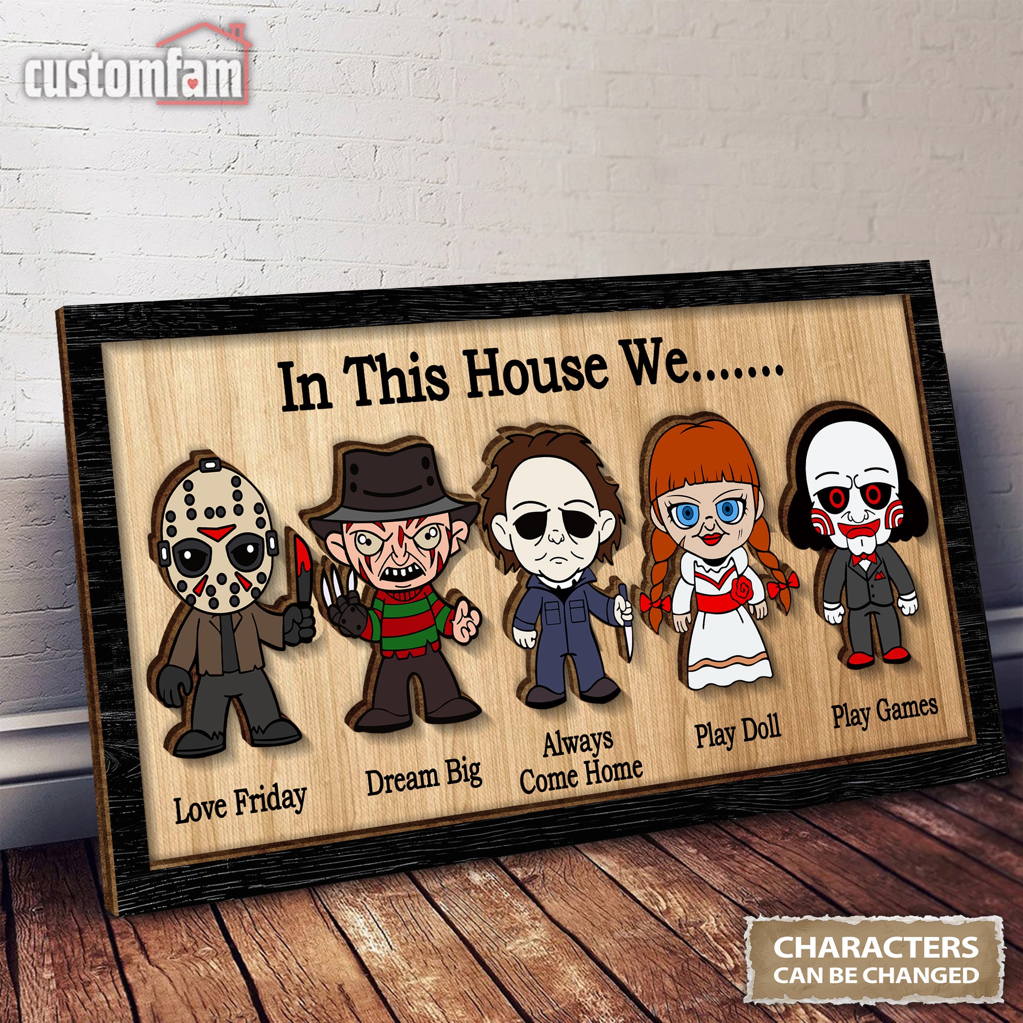 In This House We Horror Halloween 2 Layered Frame Wood Sign, Father's Day Gift