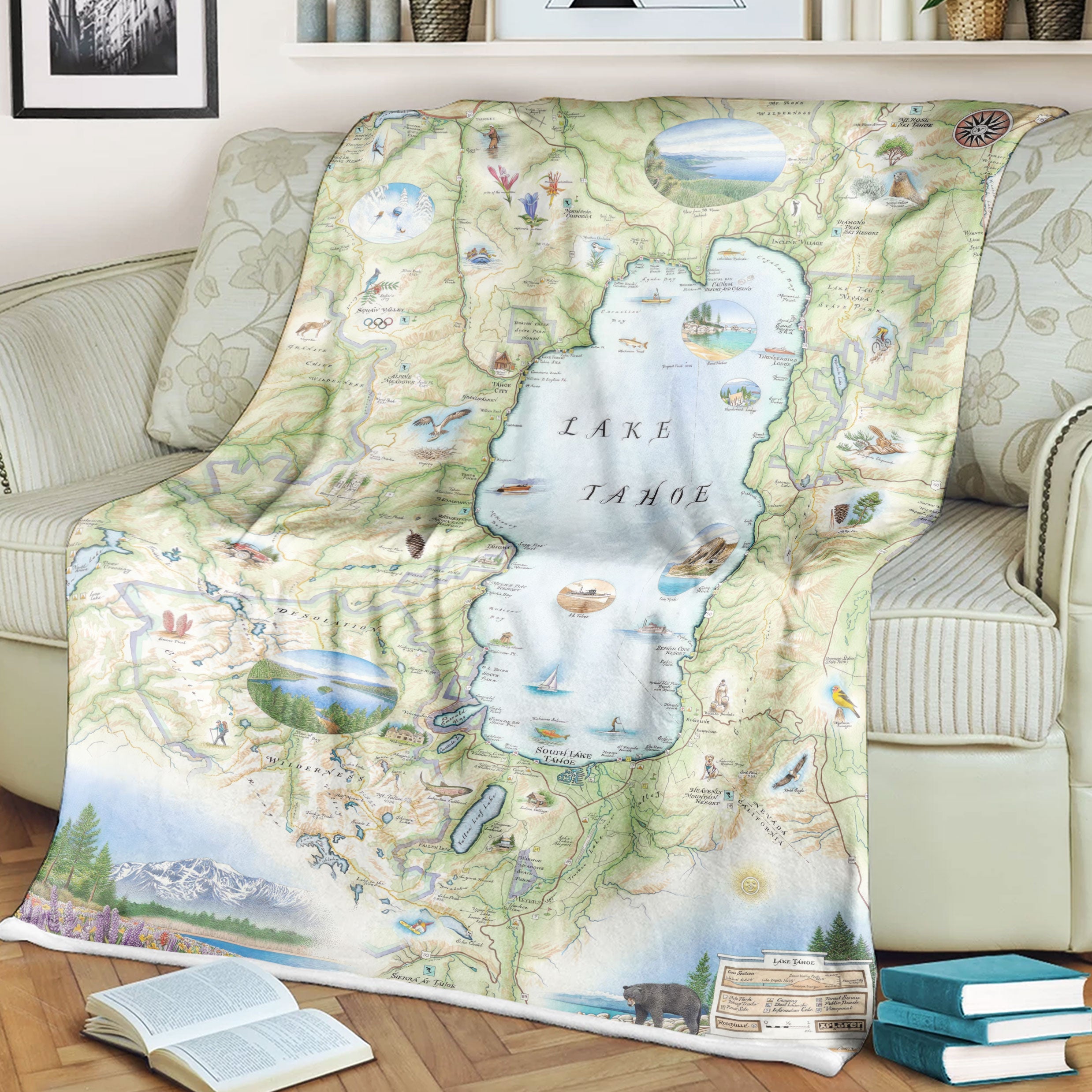 Lake Tahoe Map Blanket, Gift For Travelers, Outdoor Gift