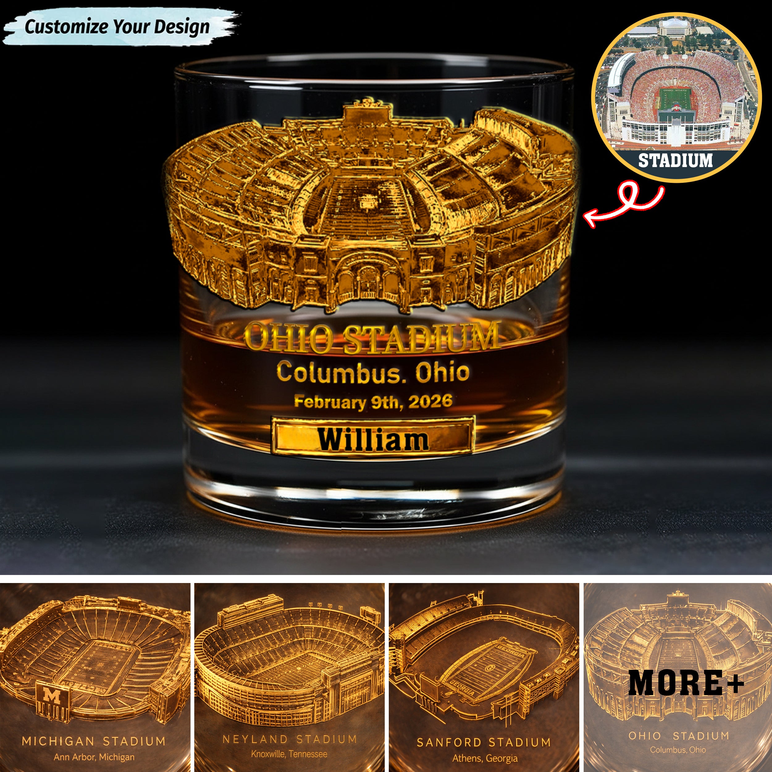 Custom Football Stadium Whiskey Decanter Set, Luxury Whiskey Glass, Gift Ideas For Football Fans
