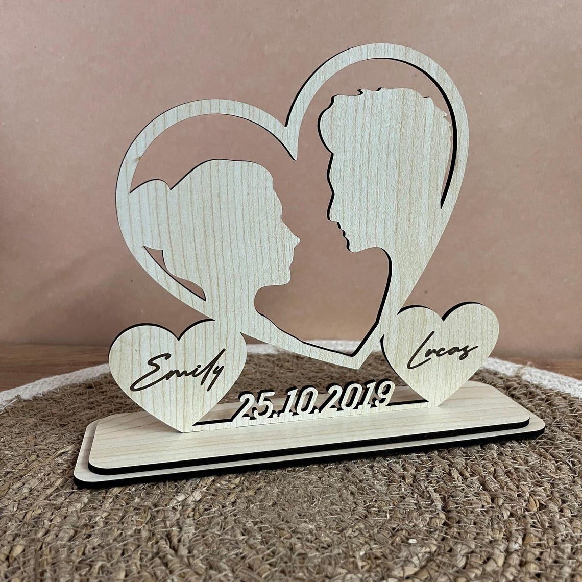 Couple Heart Wooden Sign, Couple In Love 2-Layered Wood Plaque, Valentines Day Sign, Couple Valentine Gift