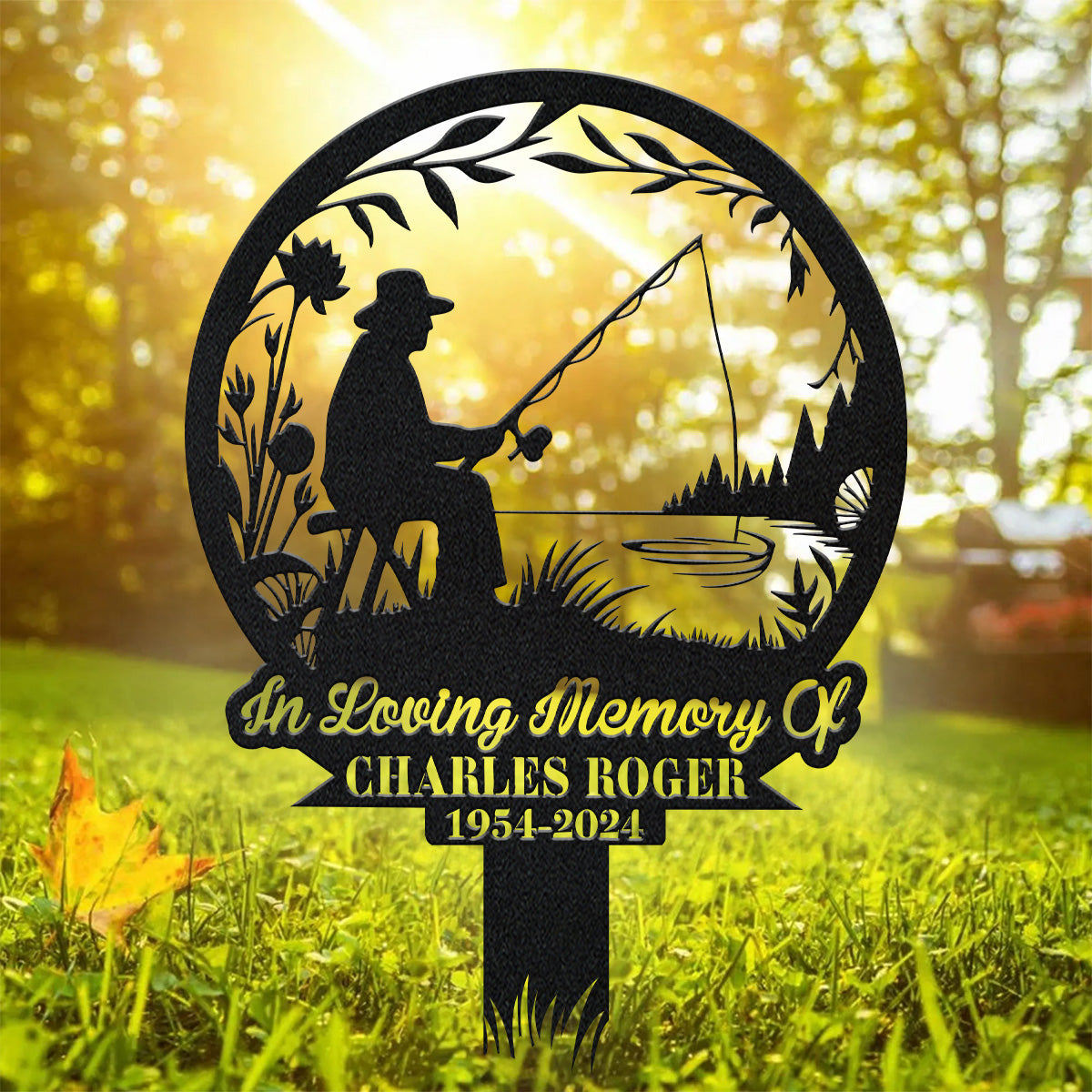 Dad Fishing Metal Memorial Plaques, In Loving Memory Sign, Custom Laser Cut Metal Signs, Metal Name Sign