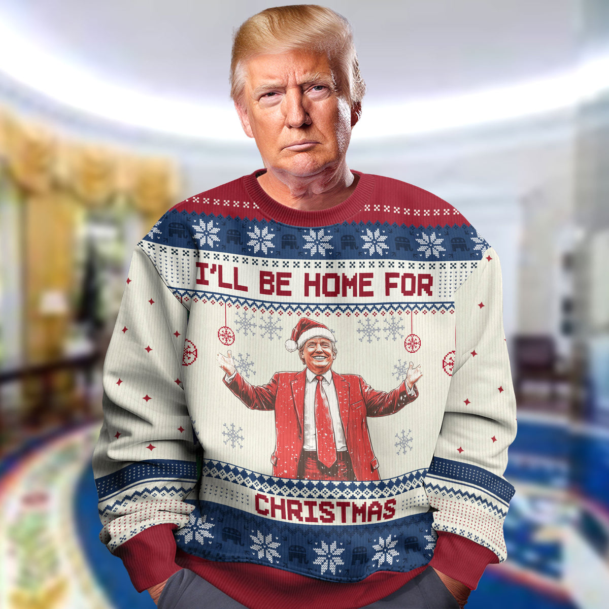 I'll Be Home For Christmas, Trump2024 Ugly Sweater, Funny Political Shirt, Christmas Sweater
