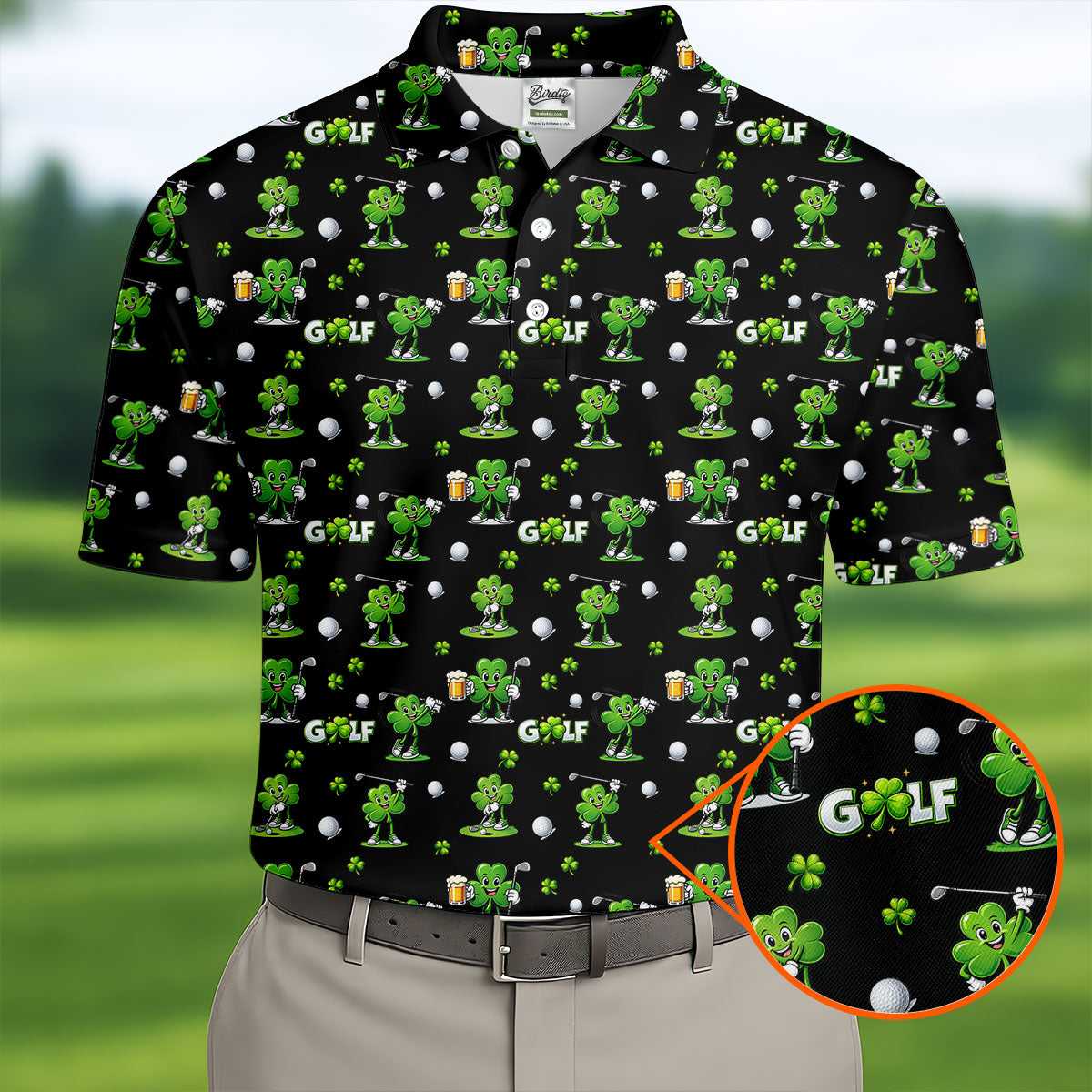 Three Leaf Clover Golf And Beer St Patrick's Day Black Golf Shirt, Fun Golf Shirts For Men, Polo Shirts For Men