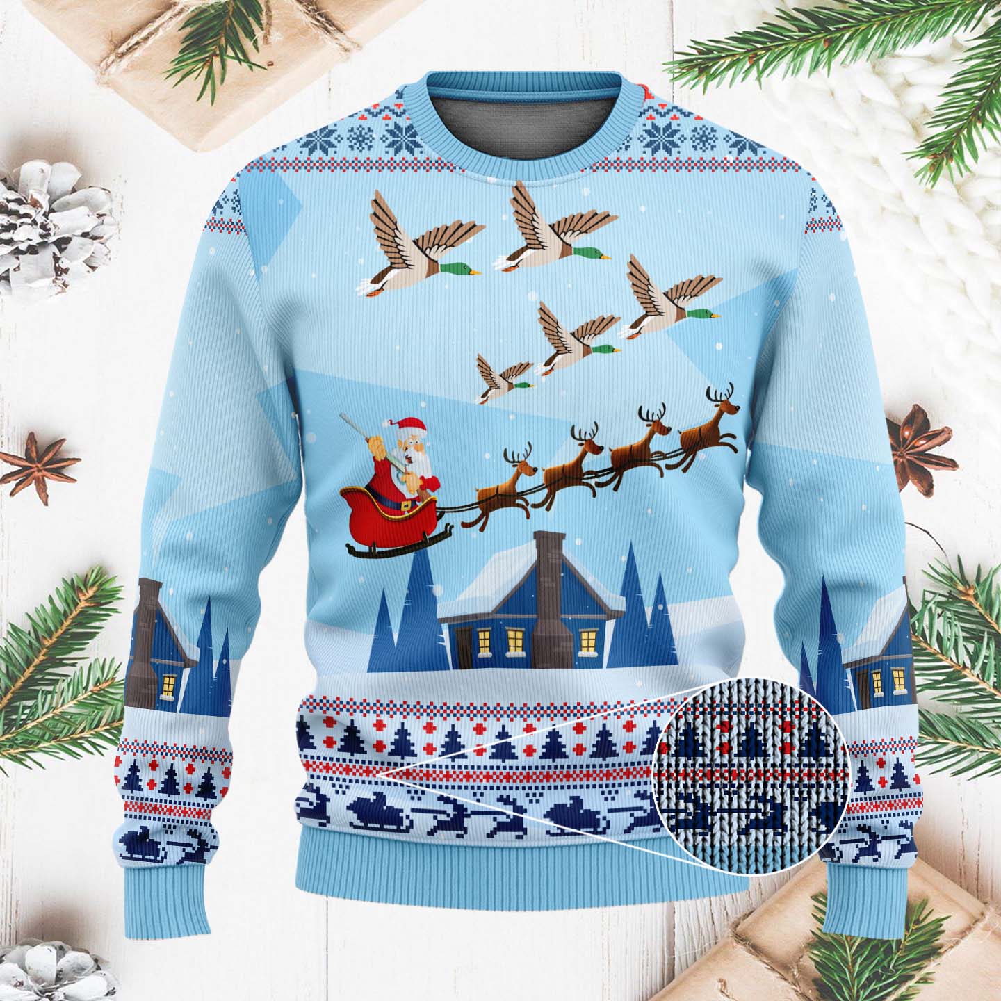 Santa Duck Hunting Funny Christmas Ugly Sweater, Ugly Christmas Sweater