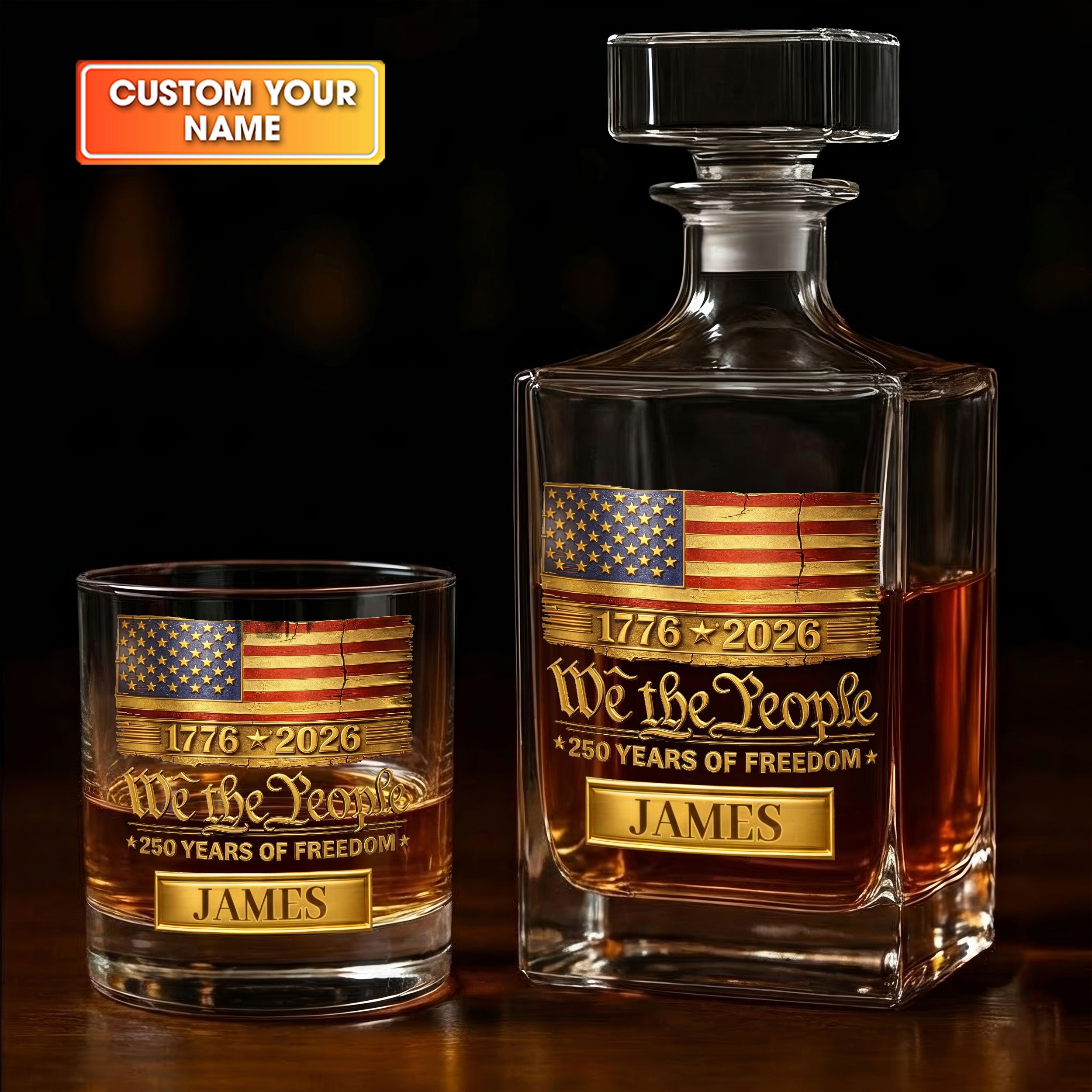 We The People 250th Anniversary 1776-2026 Whiskey Decanter Set, America Patriot Whiskey Glasses