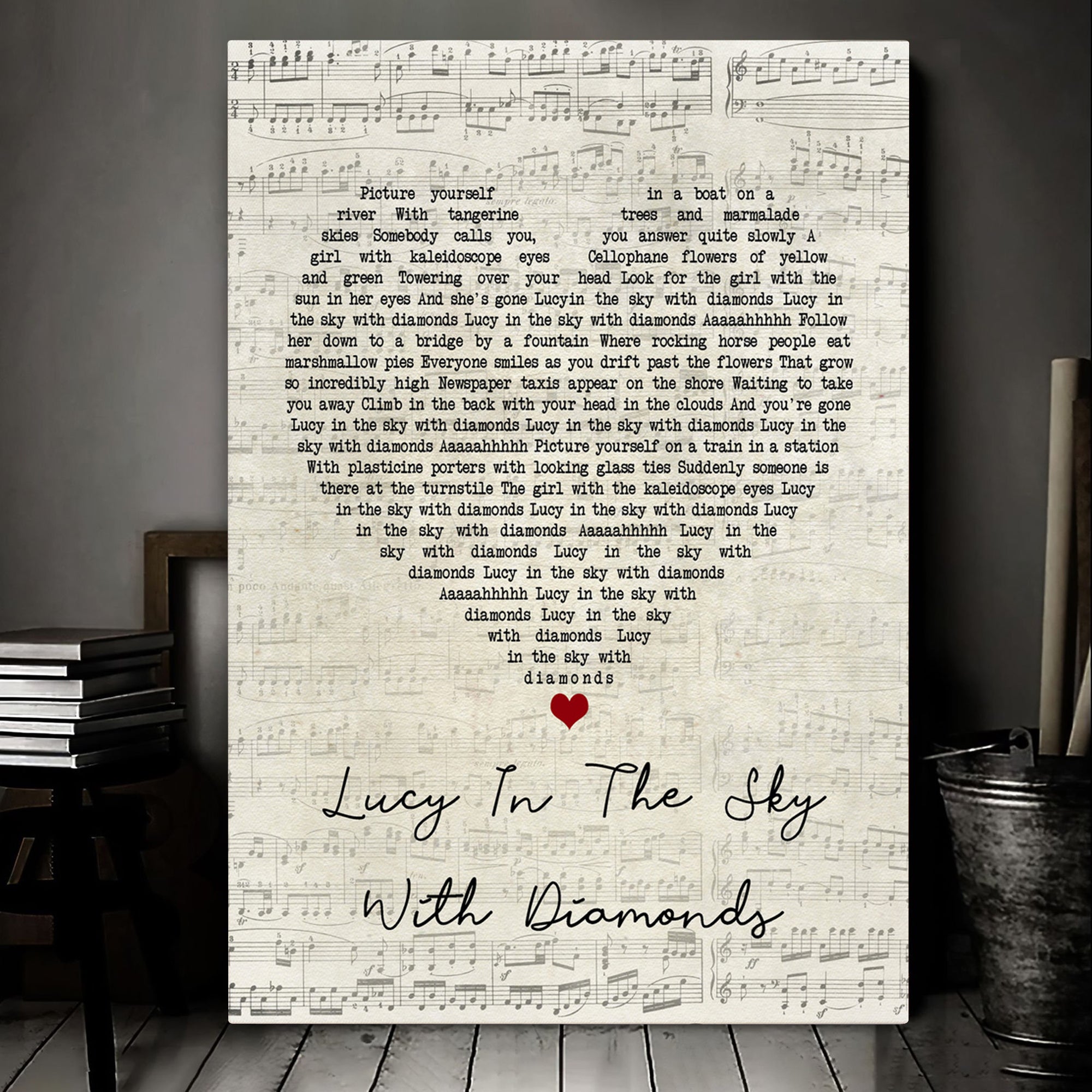 Lucy In The Sky With Diamonds Script Heart Song Lyric Music Art Print Canvas Print Frames