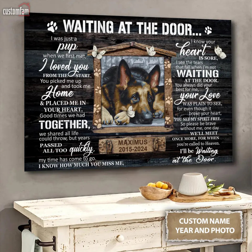 Personalized Photo Canvas Wall Art, Memorial Gifts For Dog Lovers, Dog Loss Gift, Waiting At The Door Pup Canvas