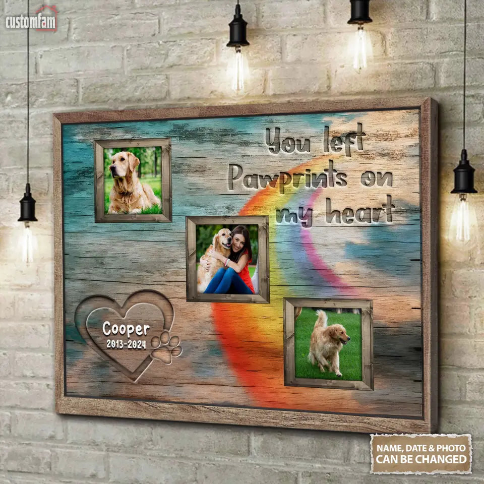 You Left Pawprints On My Heart Personalized Photo Canvas, Pet Memorial Gifts, Gift For Pet Lovers, Dog Loss Gift