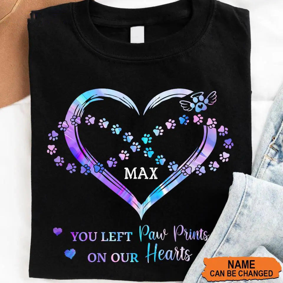 You Left Paw Prints On My Heart Personalized T-Shirt, Gift For Pet Lovers, Dog Shirt