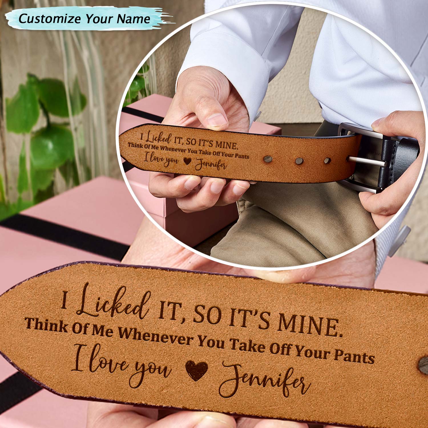 I Licked It So It's Mine Personalized Engraved Mens Leather Belt, Belts For Him