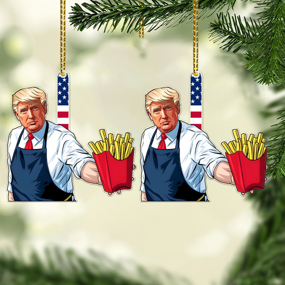 Trump2024 Fries Funny Acrylic Christmas Ornament, 47th President, Christmas Decor