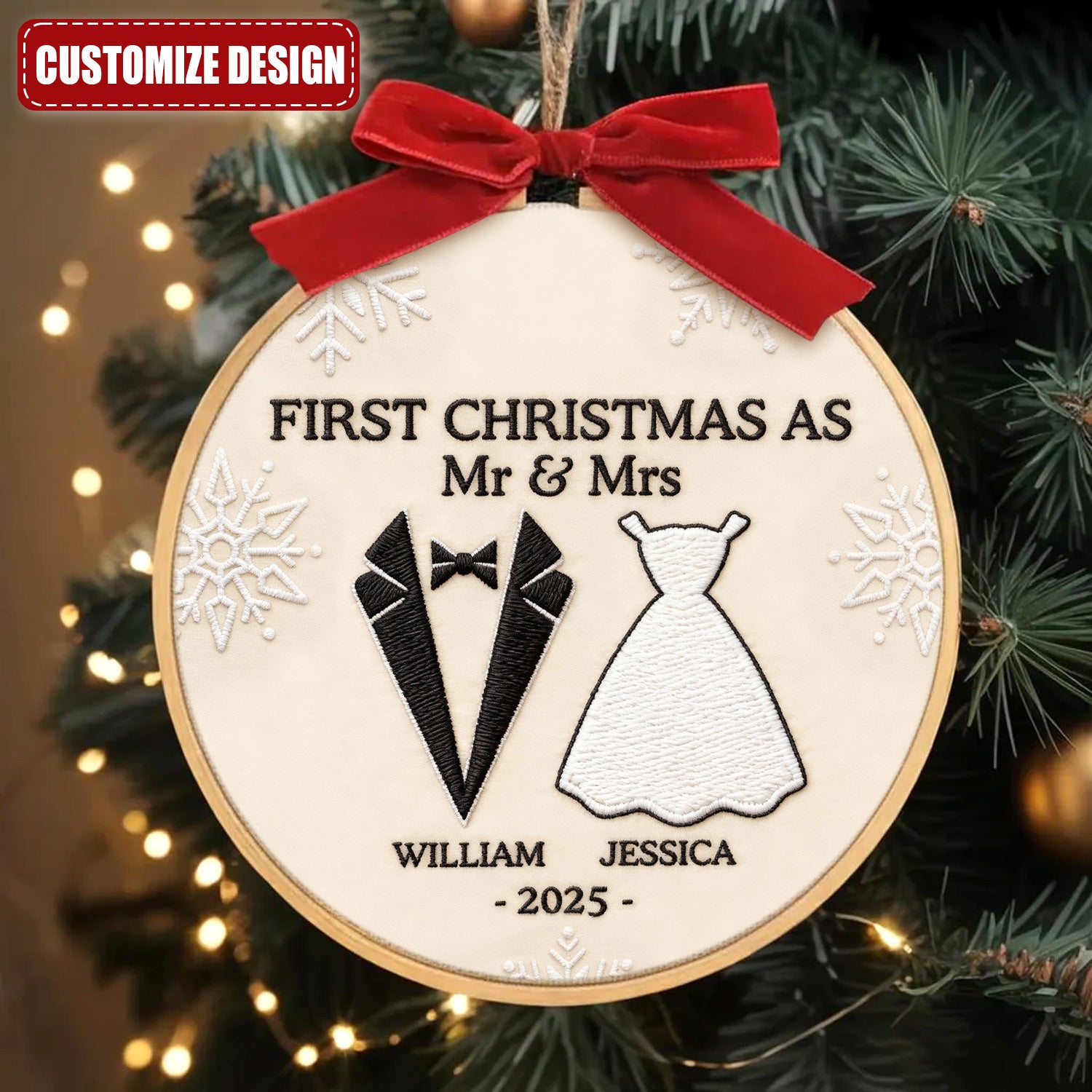 Personalized First Christmas As Mr Mrs Embroidery Hoop Ornament, Bride Groom Ornament, Couple Ornament