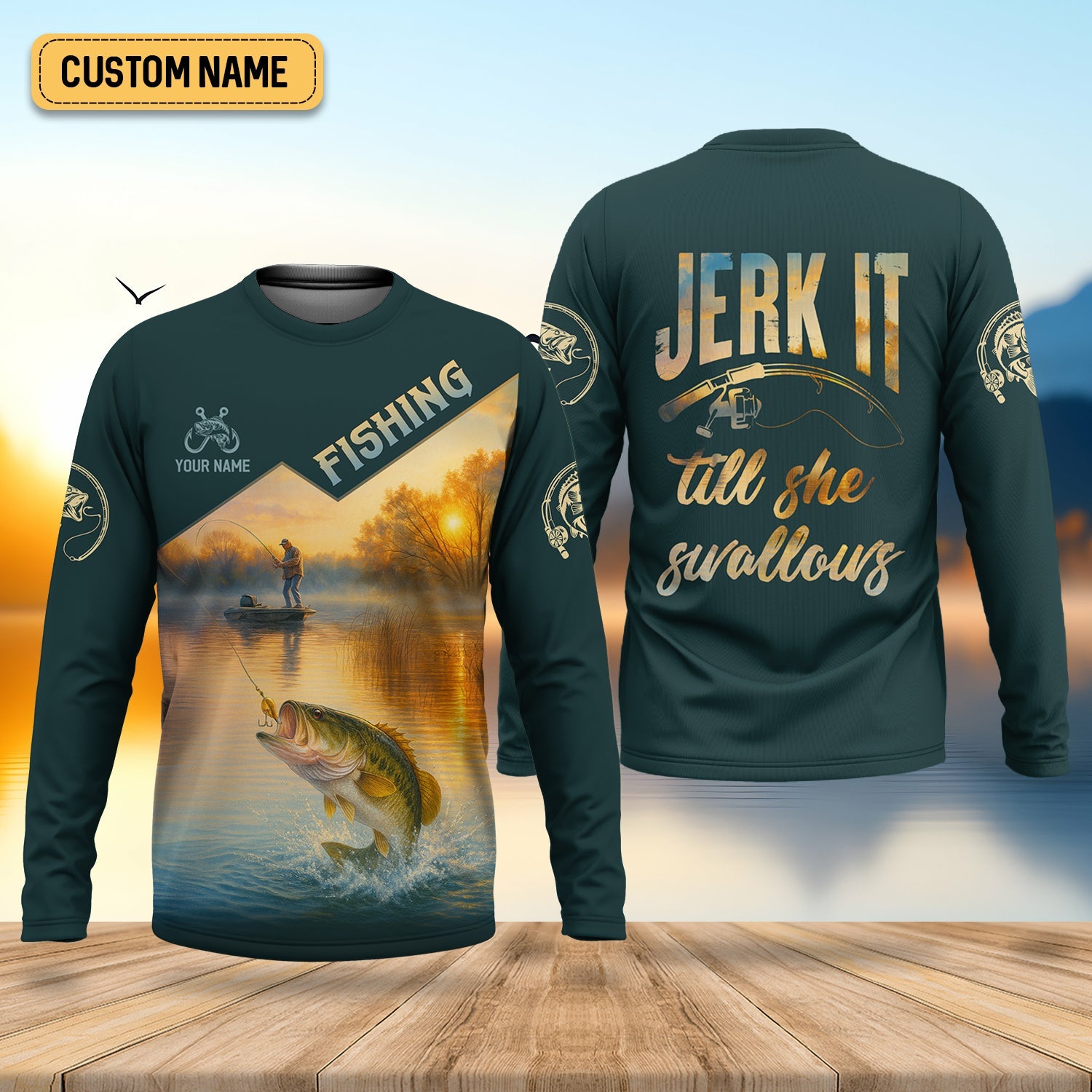 Jerk It Till She Swallows Fishing UV Shirts, Fish Shirt Funny, Fishing Jersey, Fishing Shirts For Men
