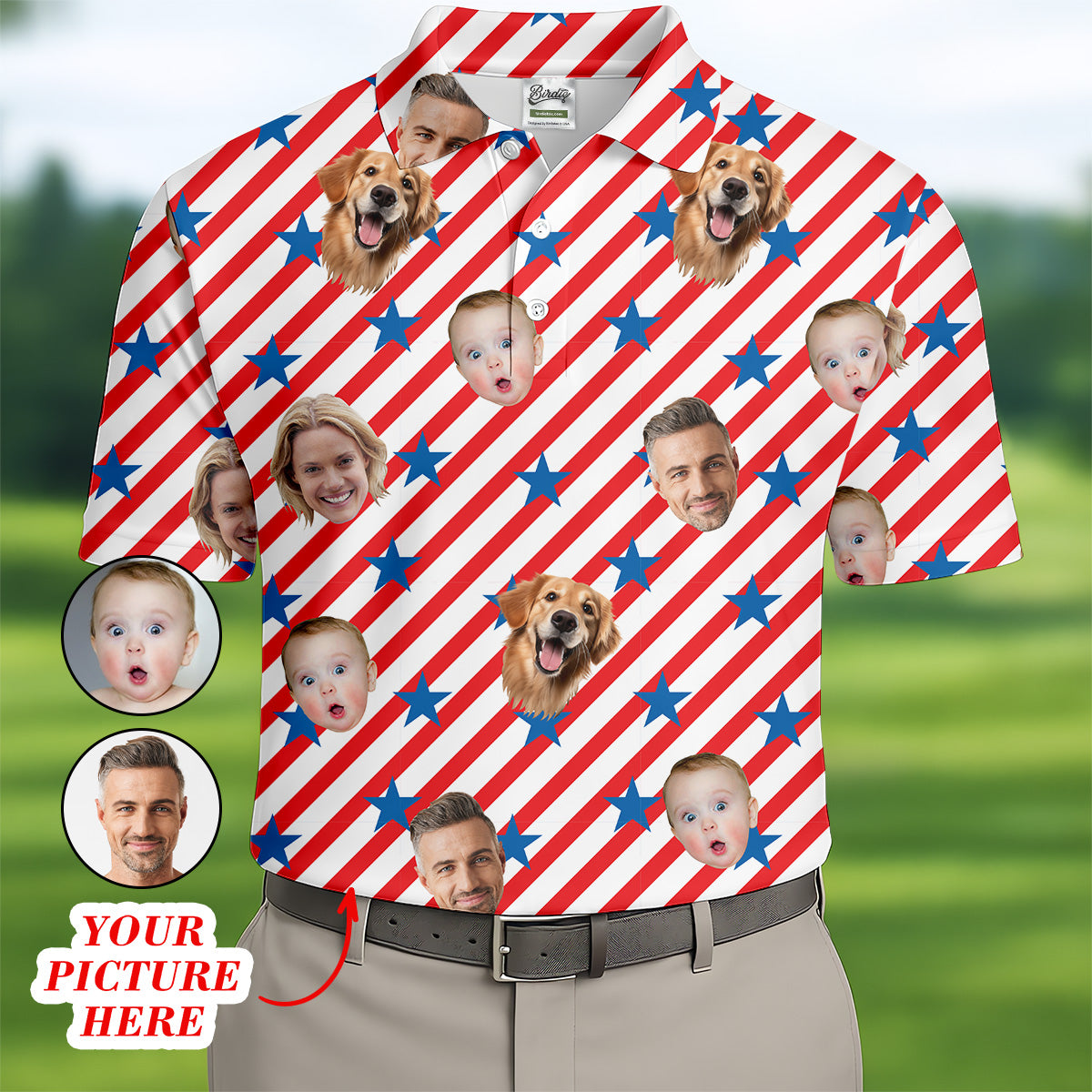 4th Of July Golf Polo, Custom Independence Days Shirts With Faces, Men's Golf Polo Shirt