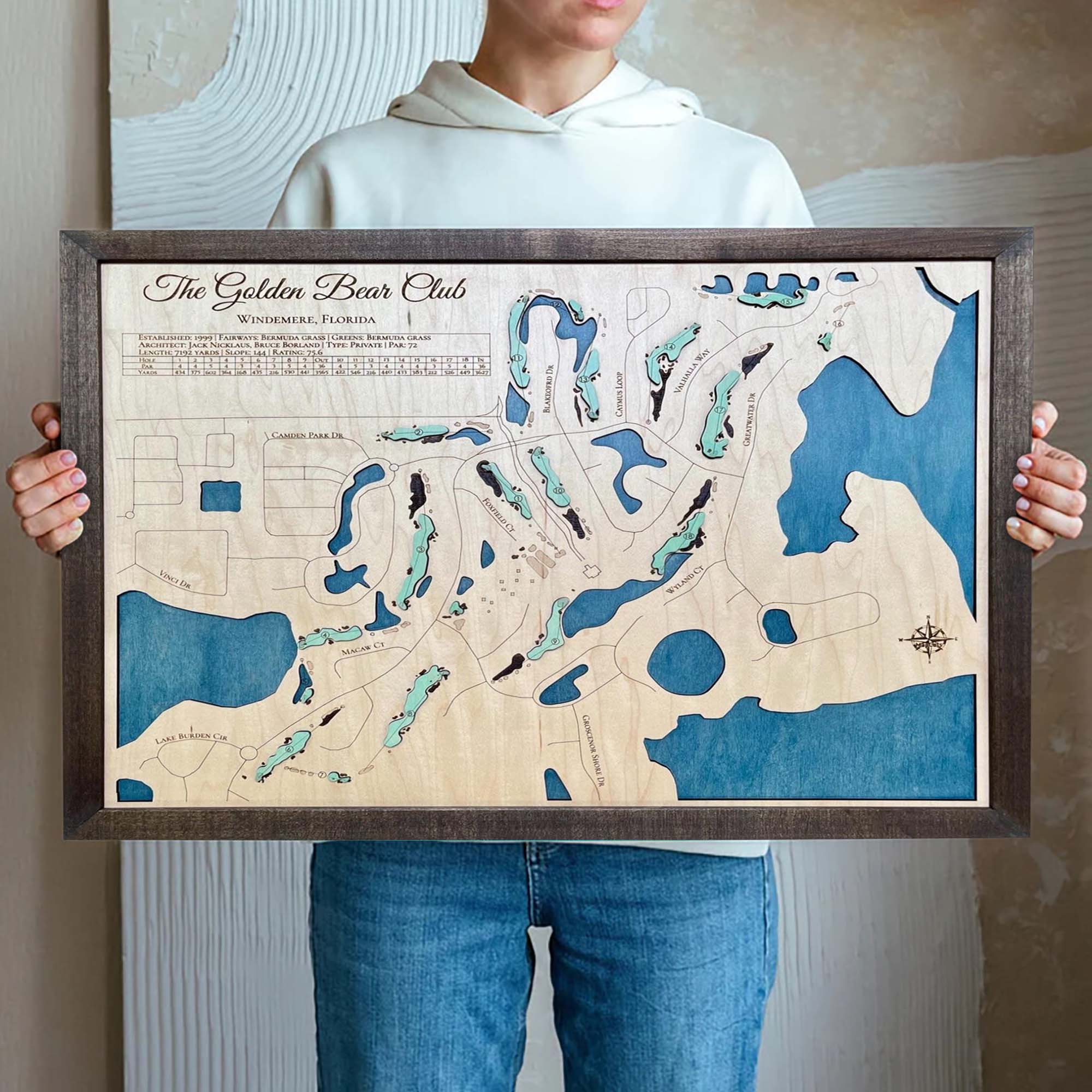 Custom Golf Course Map, Wooden Engraved Golf Course Art, Golf Gift