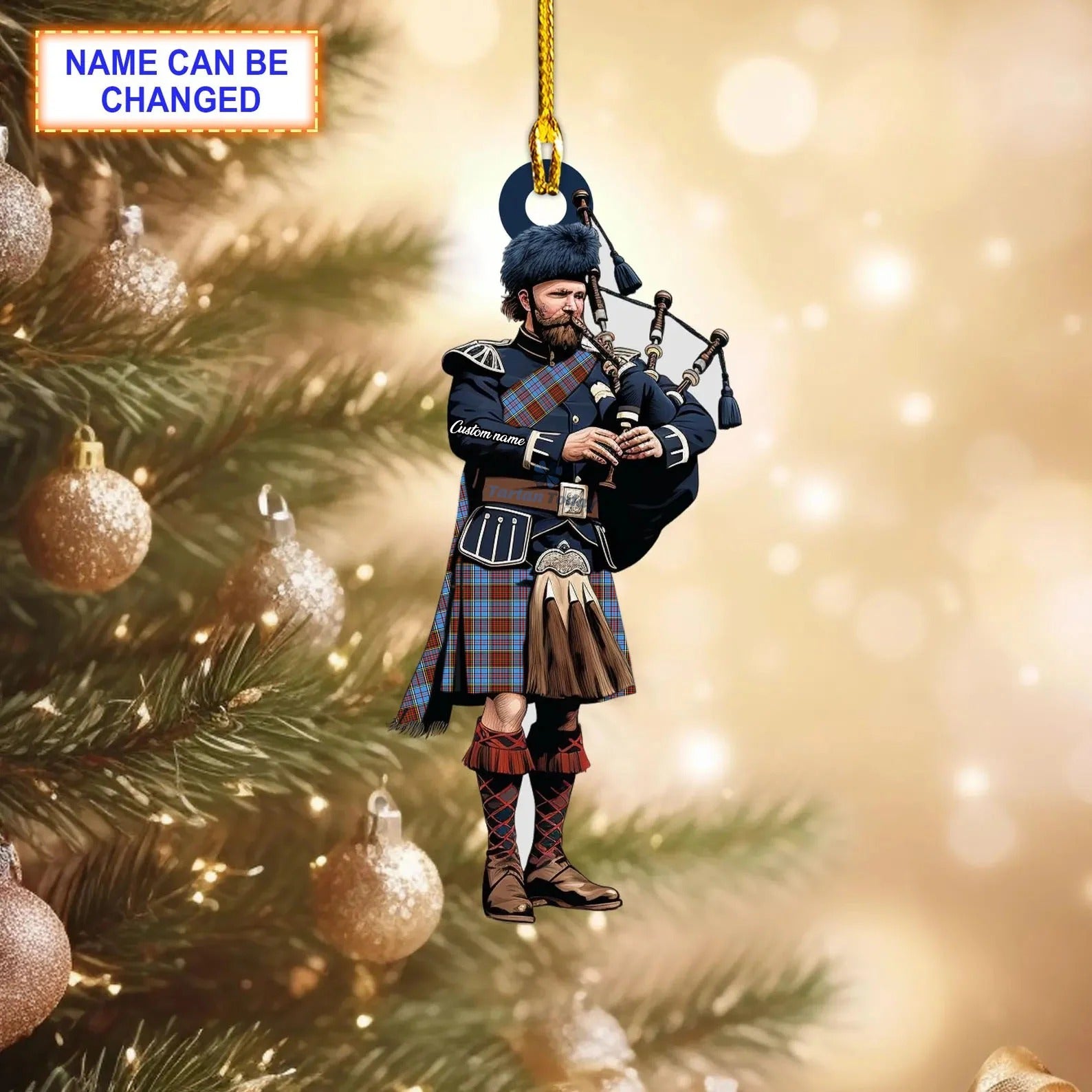 Personalized Clan Anderson Modern Tartan Bagpipe Ornament, Christmas Ornament, Christmas Gift