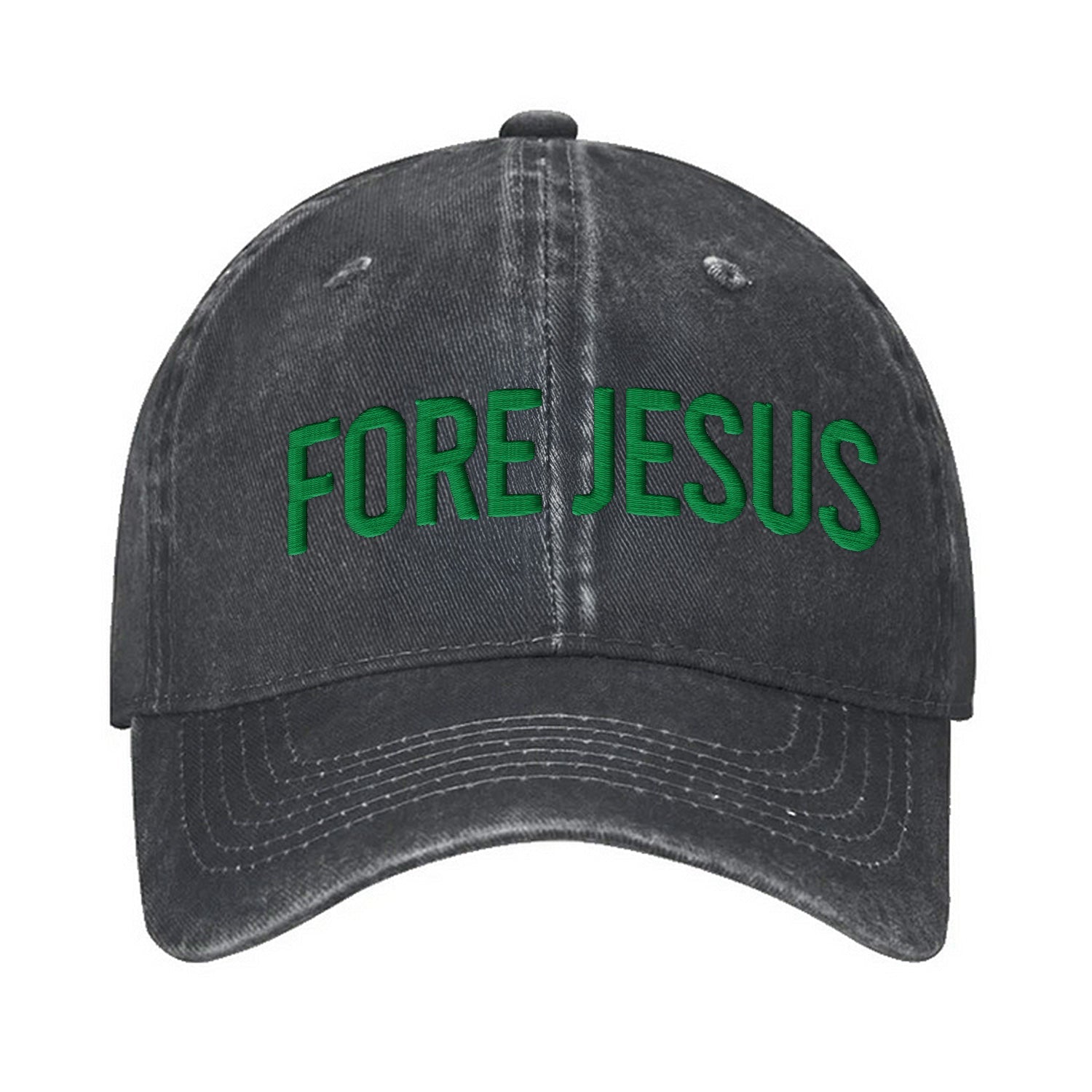 Fore Jesus Green Embroidered Baseball Cap, Funny Dad Hat