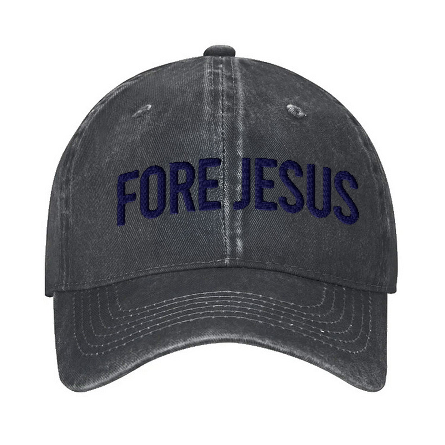 Fore Jesus Navy Embroidered Baseball Cap, Funny Dad Hat