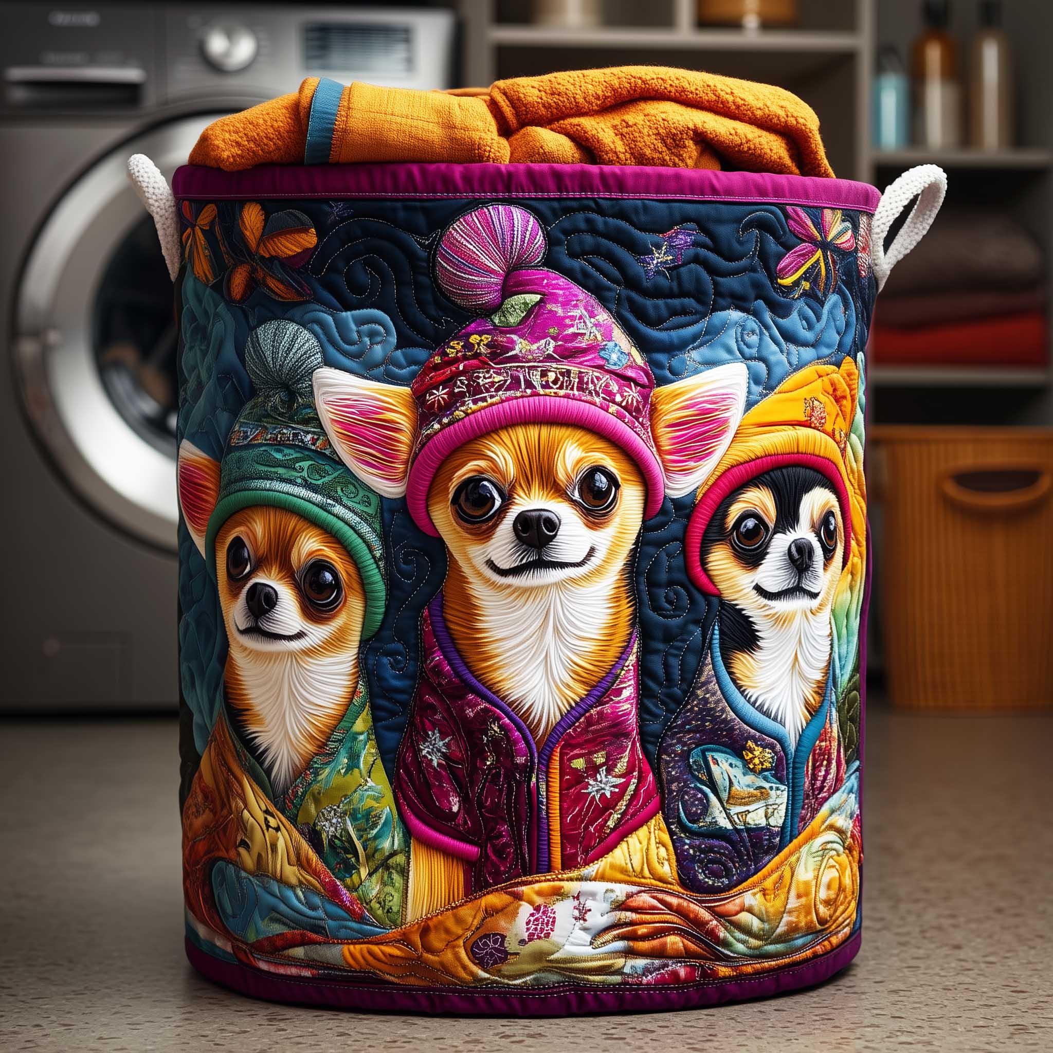 Cozy Winter Chihuahua Laundry Basket Laundry Gifts, Housewarming Gift Ideas, Mother's Day Gifts