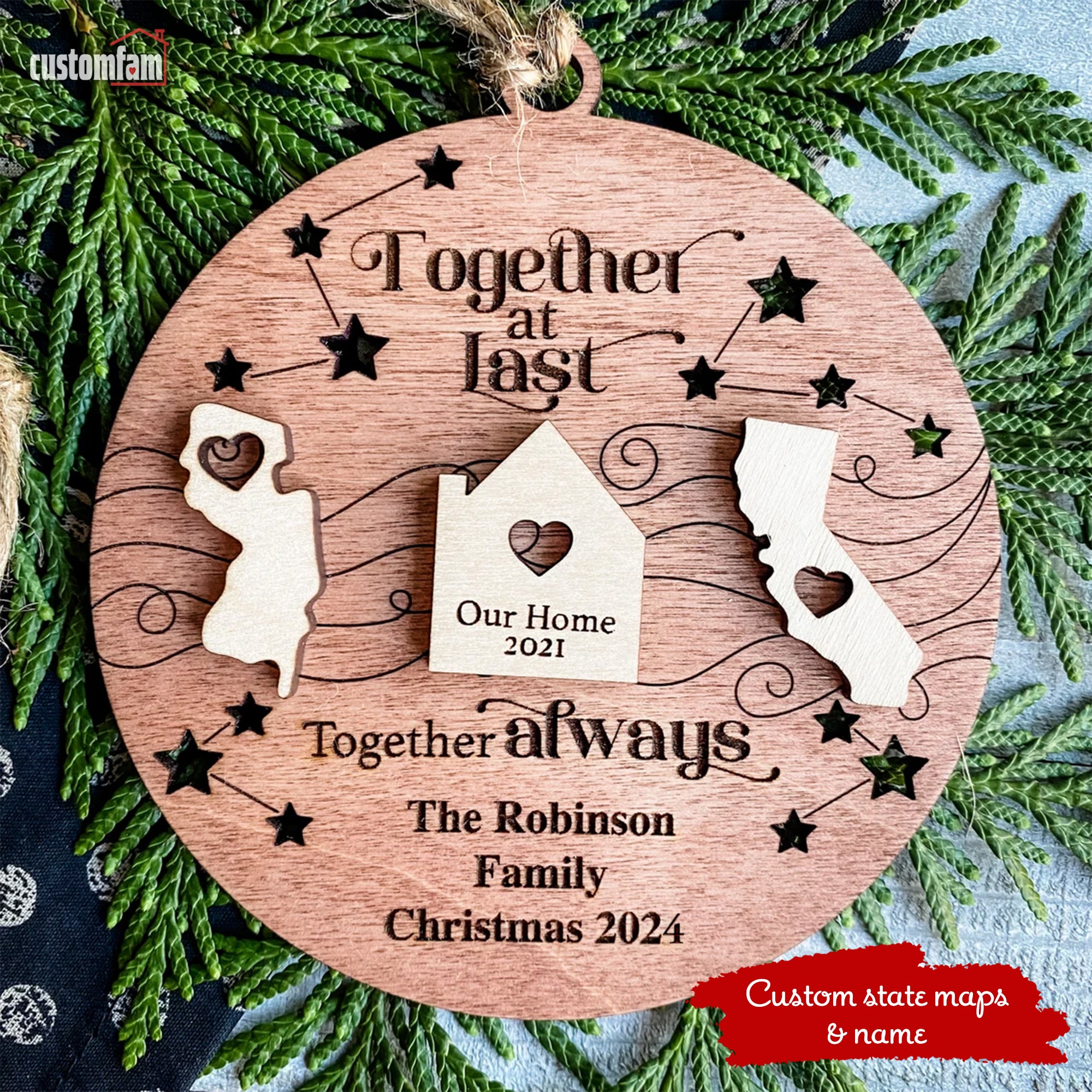 Long Distance Family Personalized Christmas Wood Ornament, Family Gift