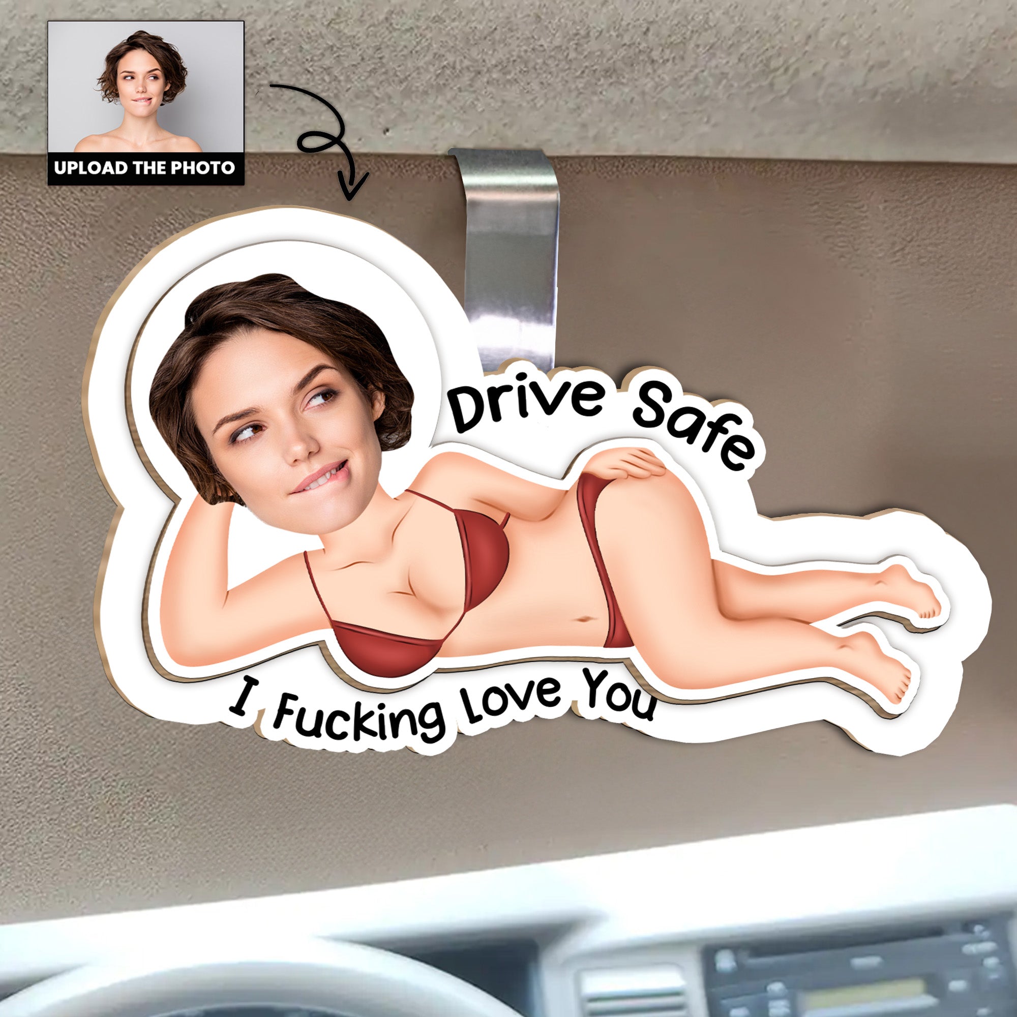 Drive Safe I F*cking Love You Custom Photo Wooden Car Visor Clip, Funny Gift For Couple