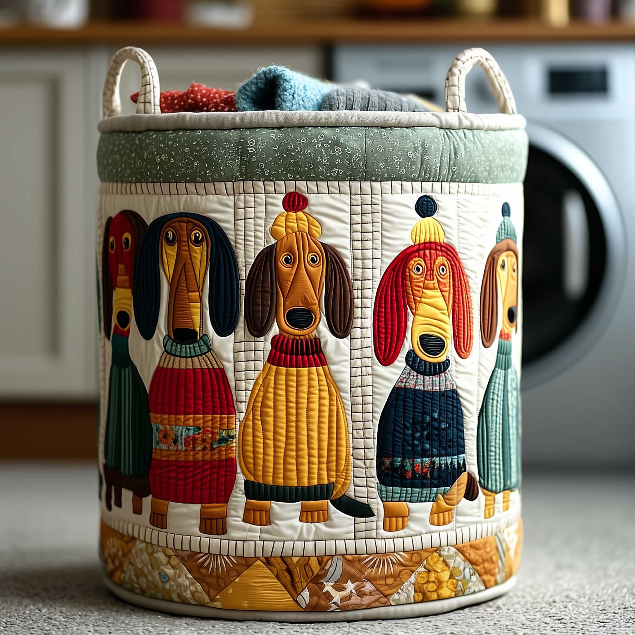 Folk Dogs Village Laundry Basket Laundry Gifts, Housewarming Gift Ideas, Mother's Day Gifts