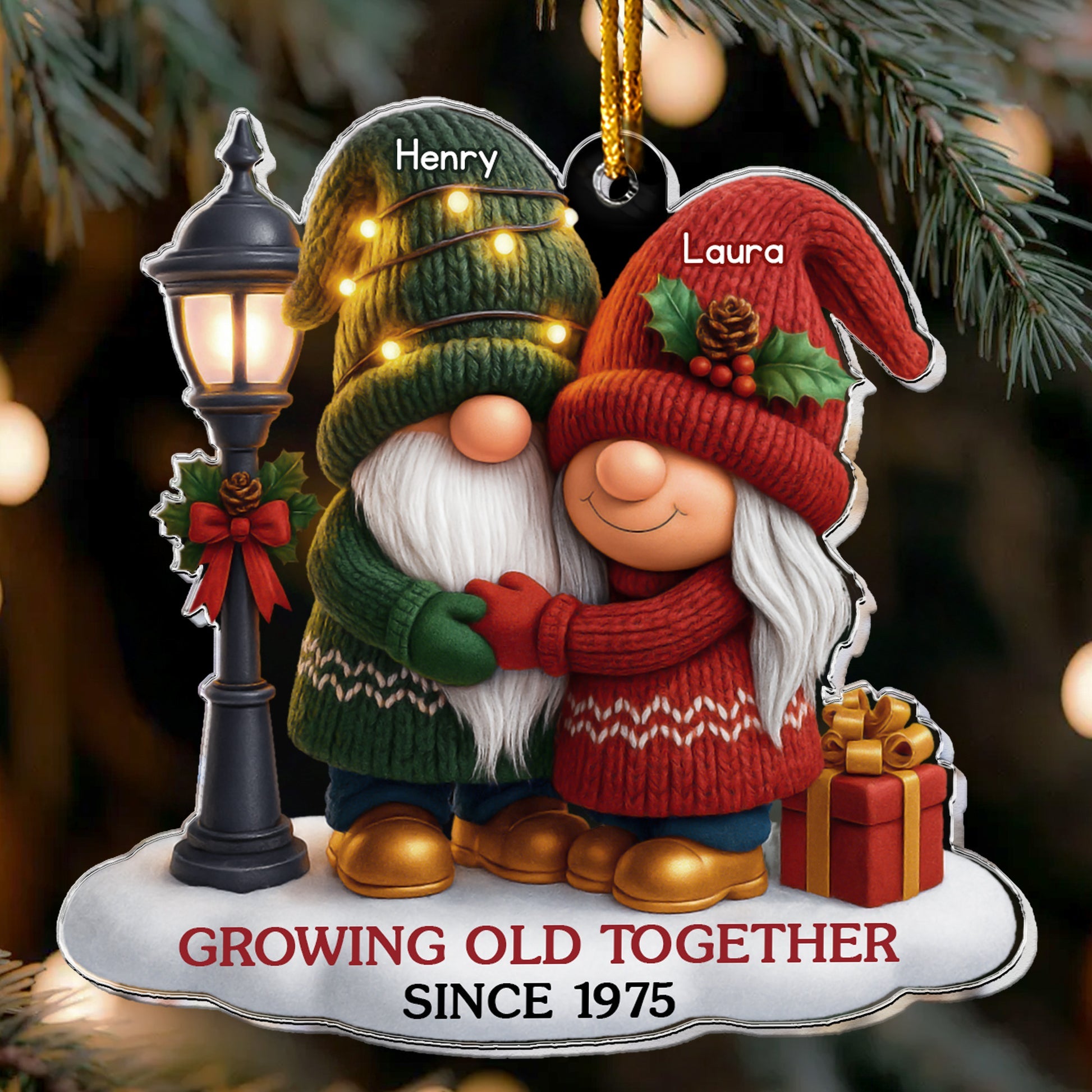 Gnome Couple Custom Growing Old Together Acrylic Ornaments, Meaningful Christmas Presents, Xmas Gift Ideas