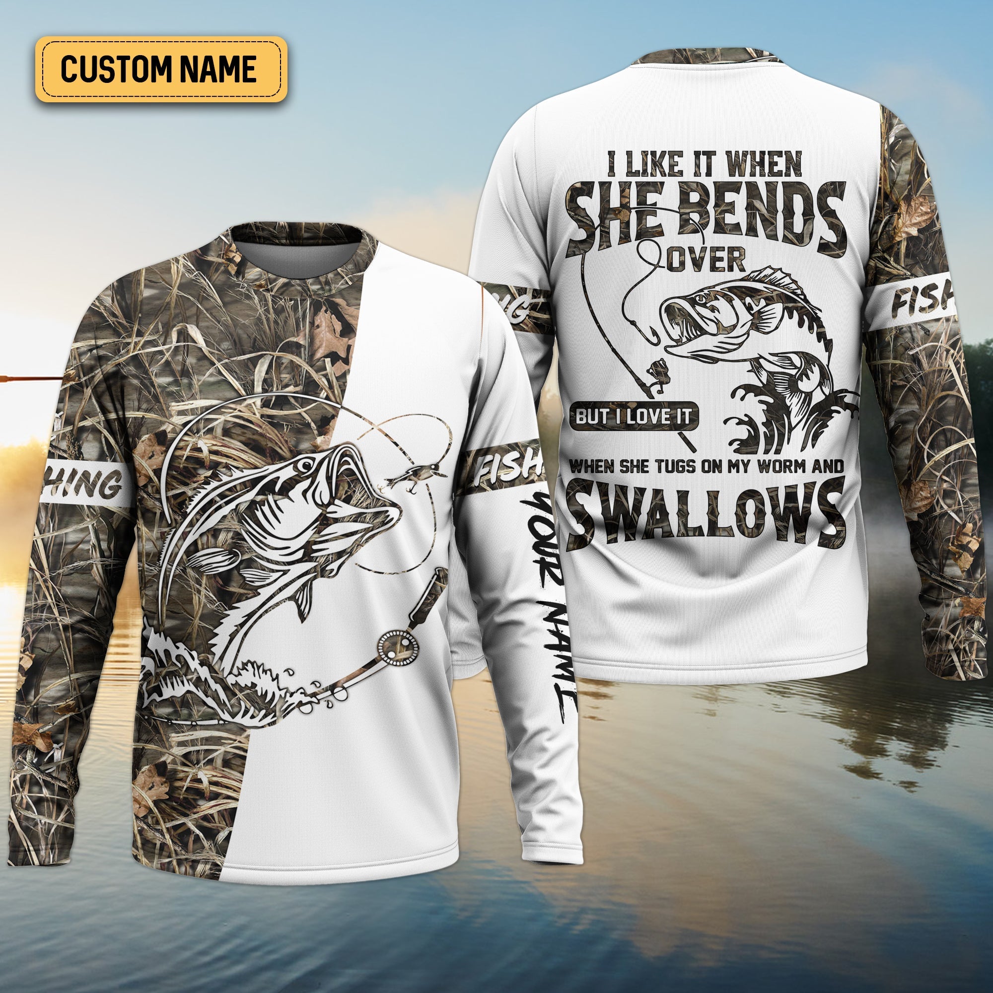 I Love It When She Bends Over SPF Shirt, Long Sleeve Fishing Shirts, Fishing UPF Shirts, Funny Fishing Shirts