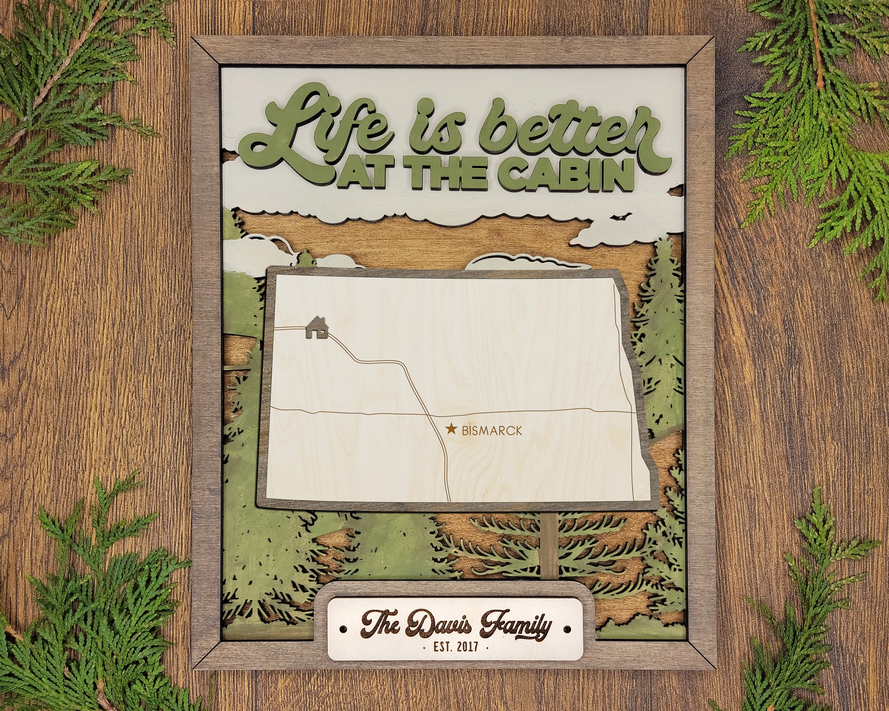 Personalized North Dakota States Wood Frame, 50 States 2 Layers Wood Plaque, Gift For Nature Lovers