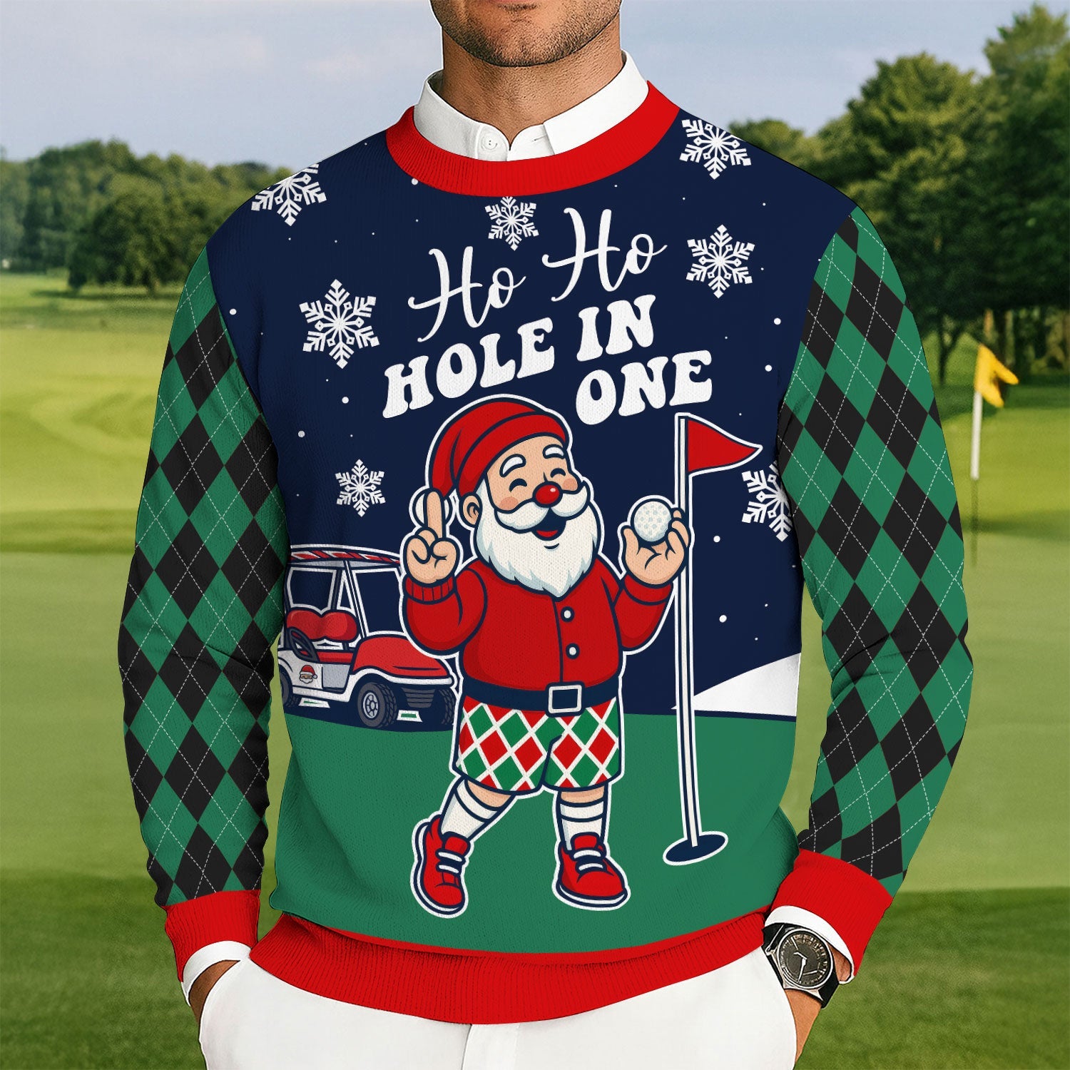 Ho Ho Hole In One Funny Santa Christmas Ugly Sweater, Golf Ugly Christmas Sweater, Christmas Golf Shirt