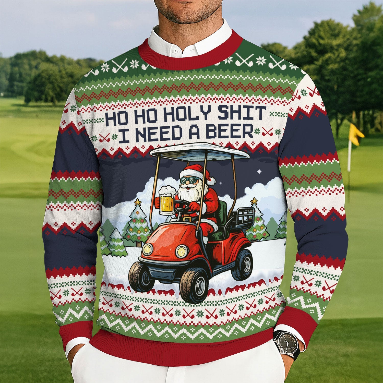 Ho Ho Ho I Need A Beer Christmas Ugly Sweater, Golf Ugly Christmas Sweater, Christmas Golf Shirt