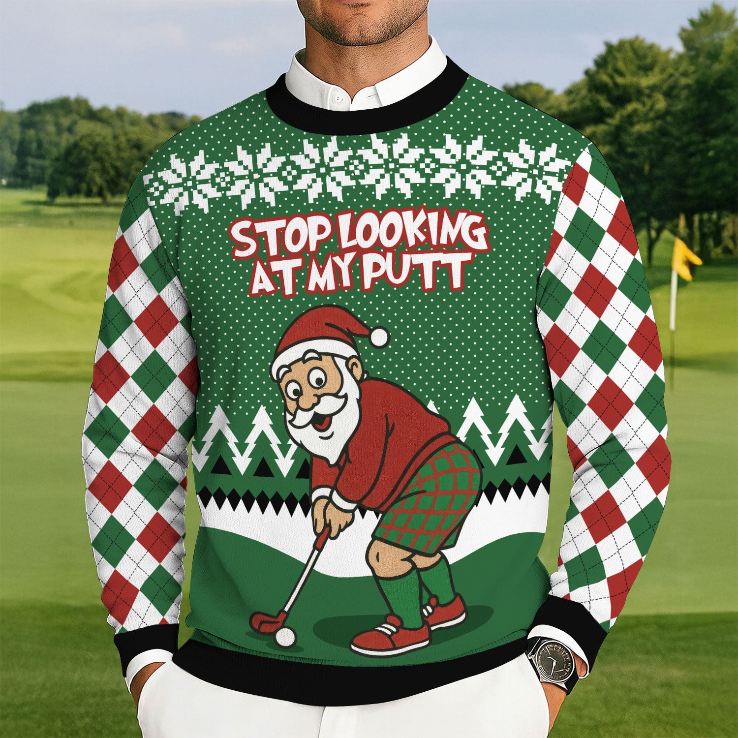 Stop Looking At My Putt Funny Santa Christmas Ugly Sweater, Golf Ugly Christmas Sweater, Christmas Golf Shirt