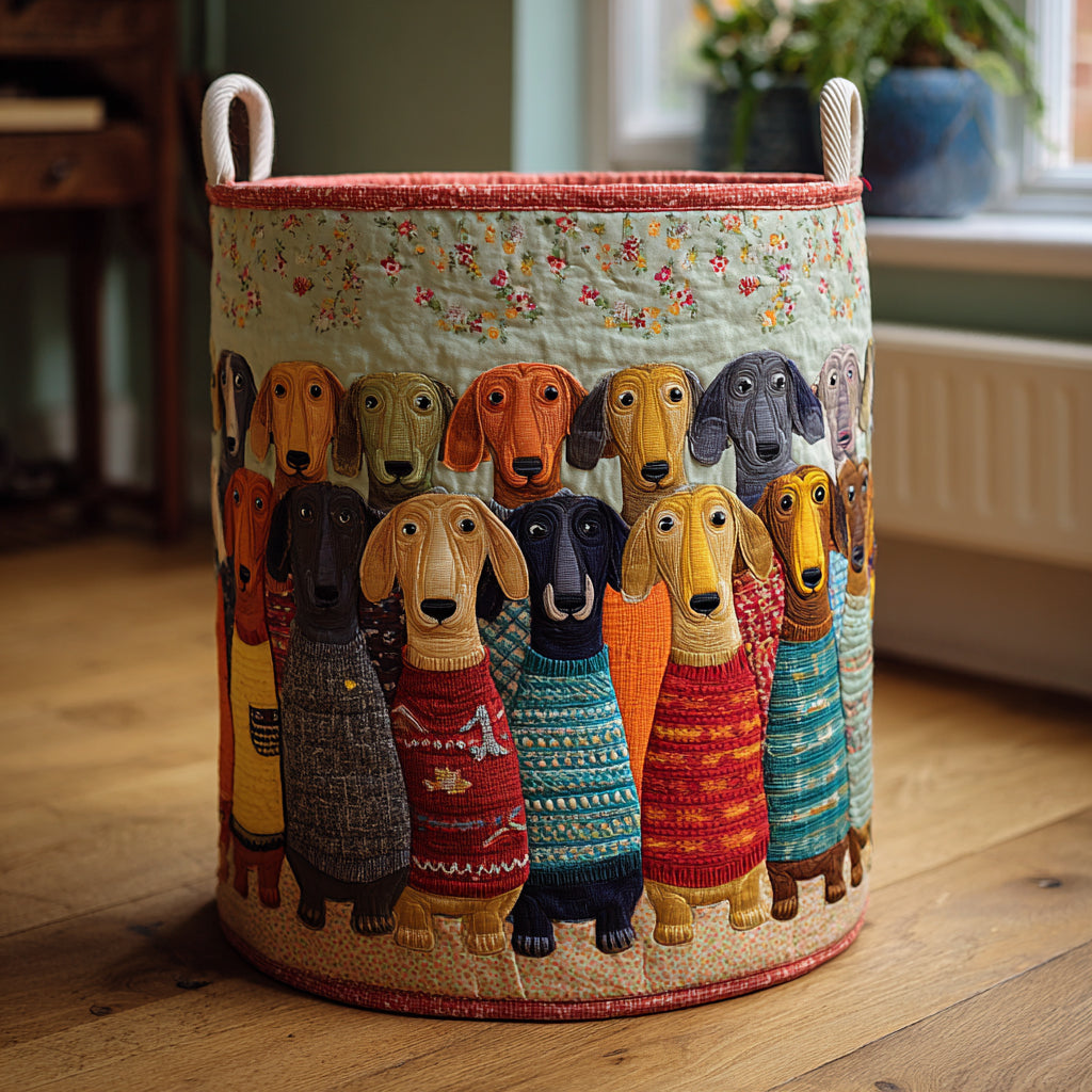 Patchwork Dachshunds Laundry Basket Laundry Gifts, Housewarming Gift Ideas, Mother's Day Gifts