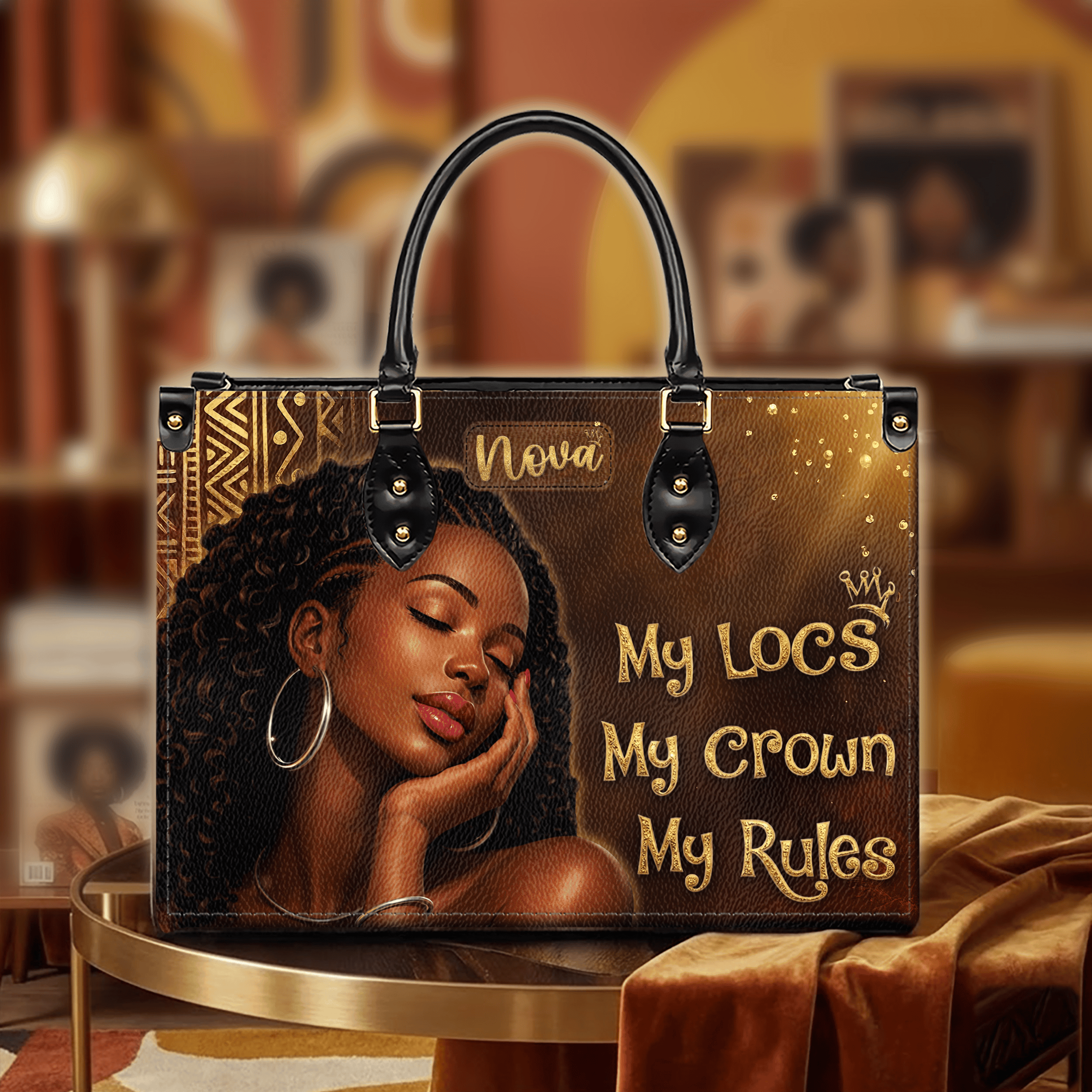 My Locs My Crown My Rules Handbags With Matching Wallets, Black History Month Gifts, Purse And Wallet Set