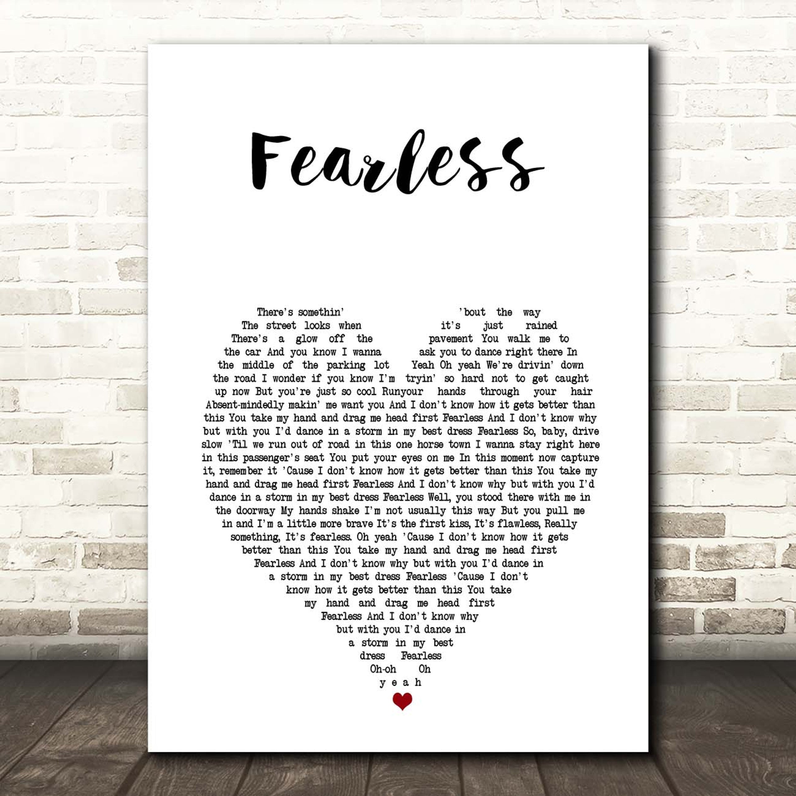 Fearless Canvas Wall Art With Song Lyrics, White Heart Song Lyric, Gift For Swifties