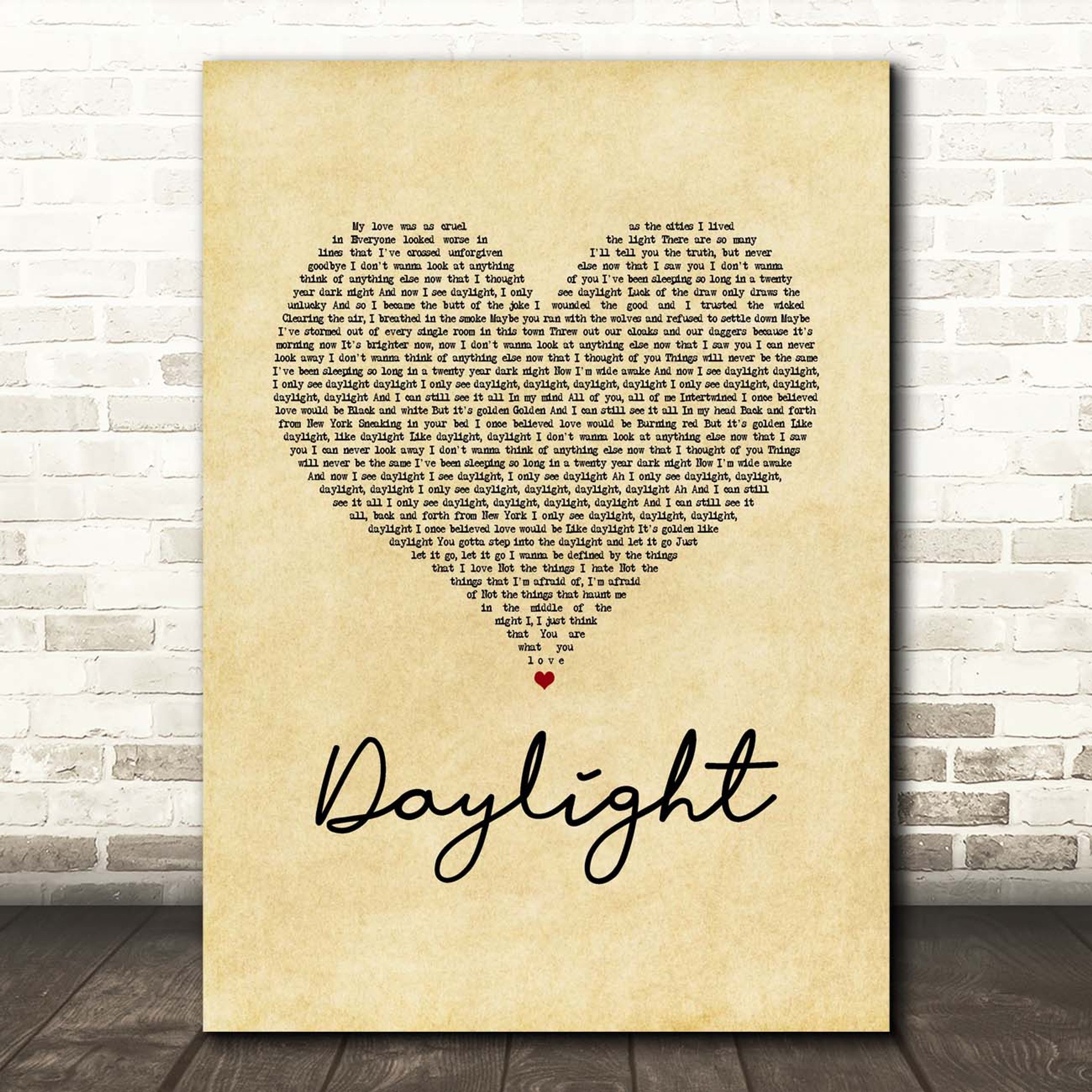 Daylight Canvas Wall Art With Song Lyrics, Heart Song Lyric Music Canvas, Gift For Swifties