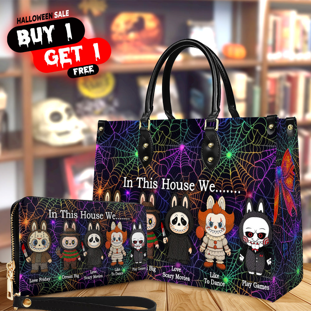 In This House We - Labubu Handbag - Women Leather Bag - Halloween Gift - Purse And Wallet Set